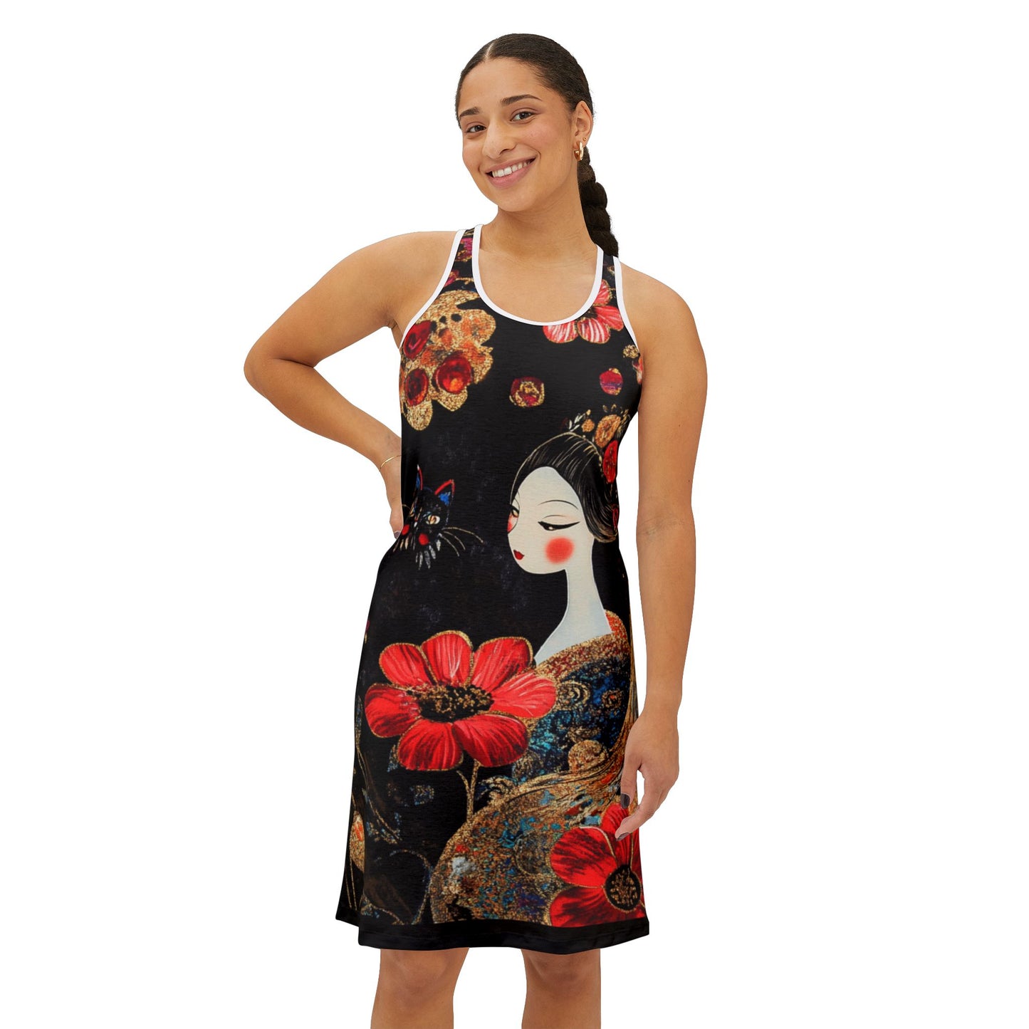 Women's Floral Racerback Dress, Bohemian Summer Dress, Casual Day Dress, Beach Cover-Up, Spring Party Dress, Gift Idea