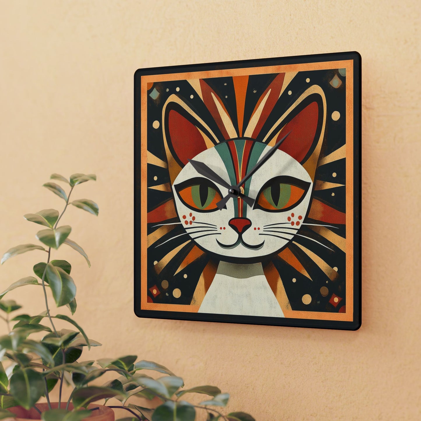 Mid Century Cat Acrylic Wall Clock, Modern Home Decor, Cat Lover Gift, Unique Wall Art, Whimsical Home Accent