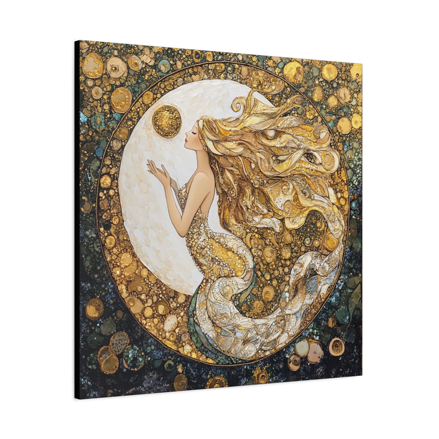 Mermaid Moon Art Canvas, Whimsical Home Decor, Magical Gift for Art Lovers, Celestial Wall Art, Fantasy Room Decoration