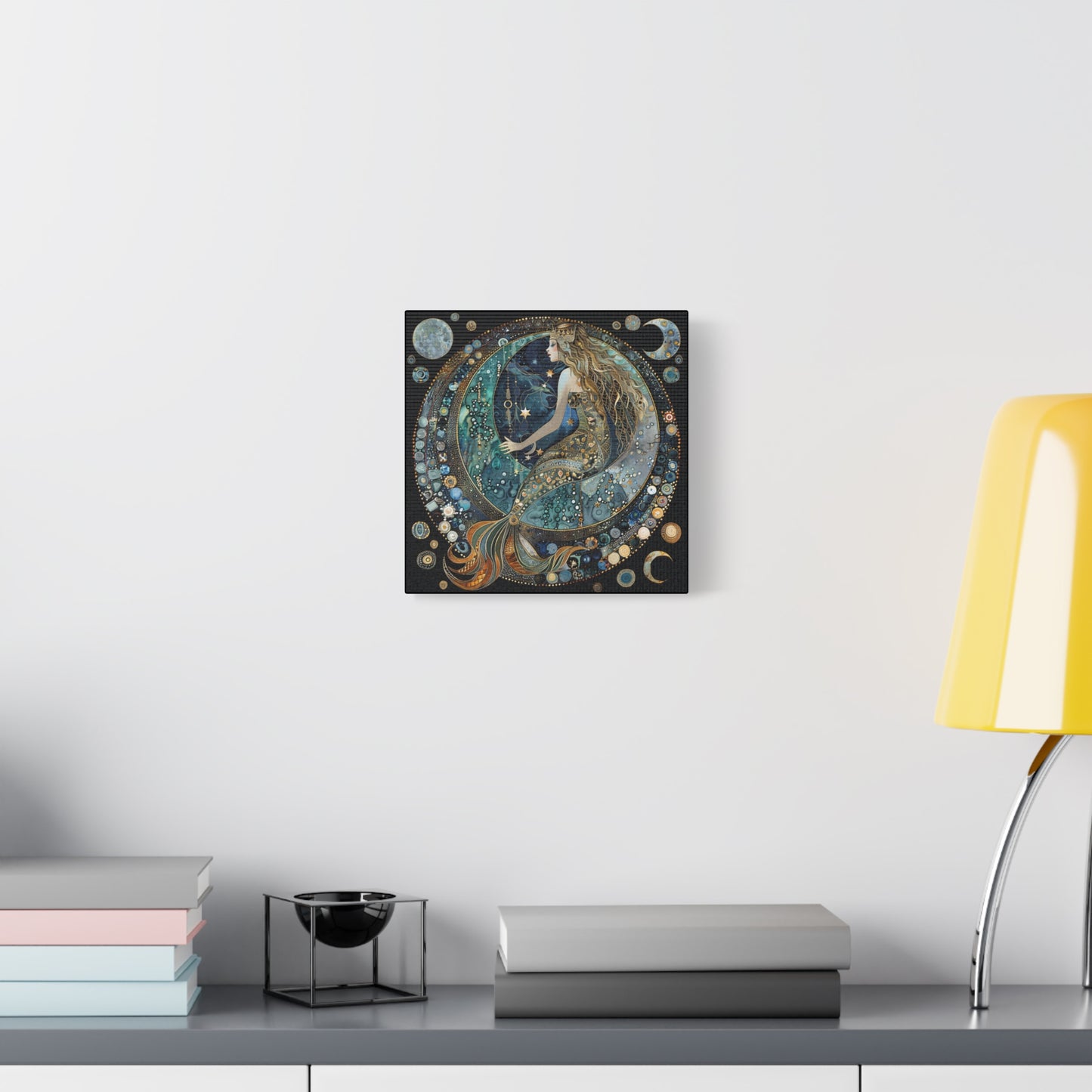 Mermaid Moon Canvas Art, Wall Decor, Nautical Art, Celestial Decor, Gift for Dreamers, Astrology Wall Hanging, Unique Home Decor