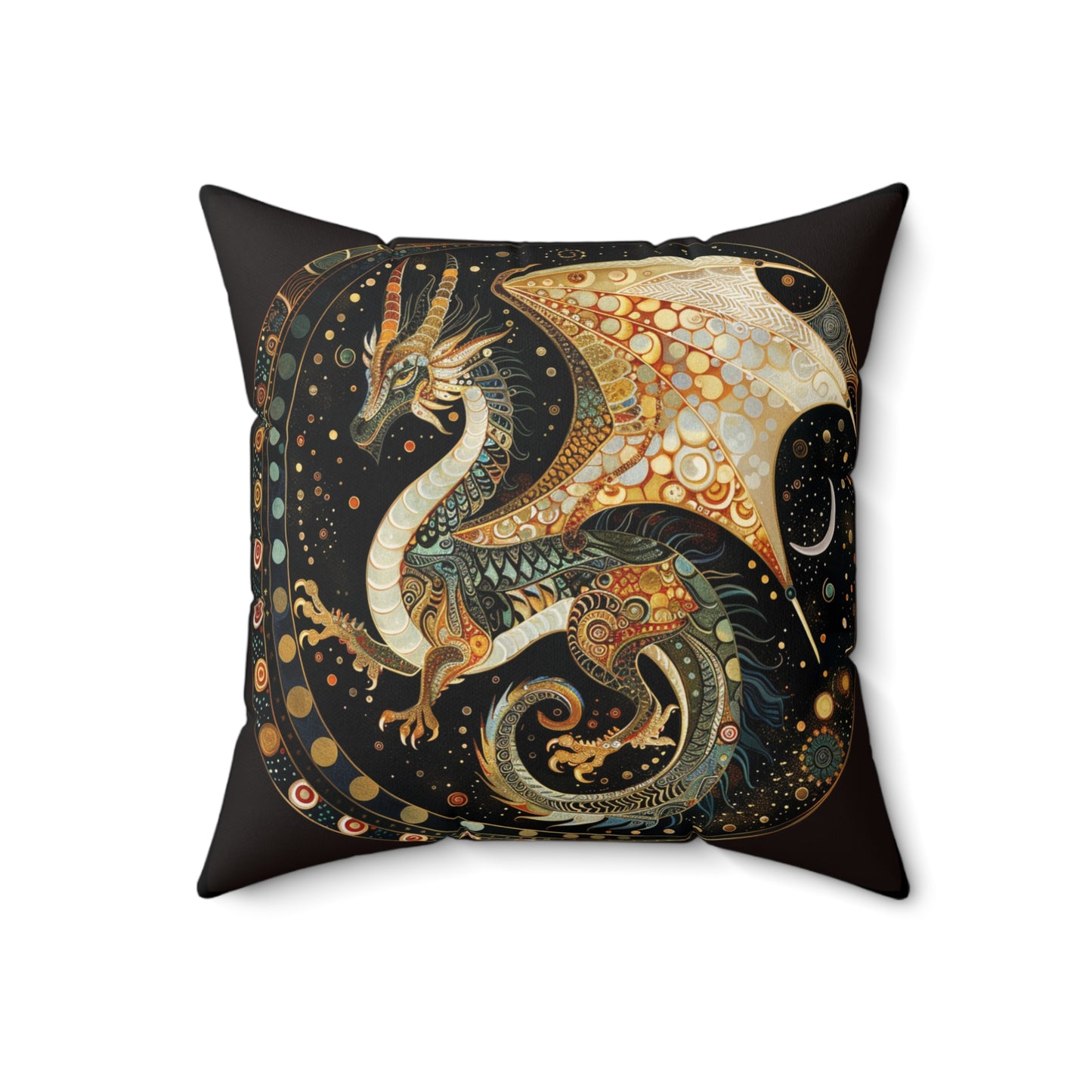 Dragon Design Faux Suede Square Pillow - Cozy Home Decor, Fantasy Gift, Bedroom Accent, Unique Cushion, Art for Living Room