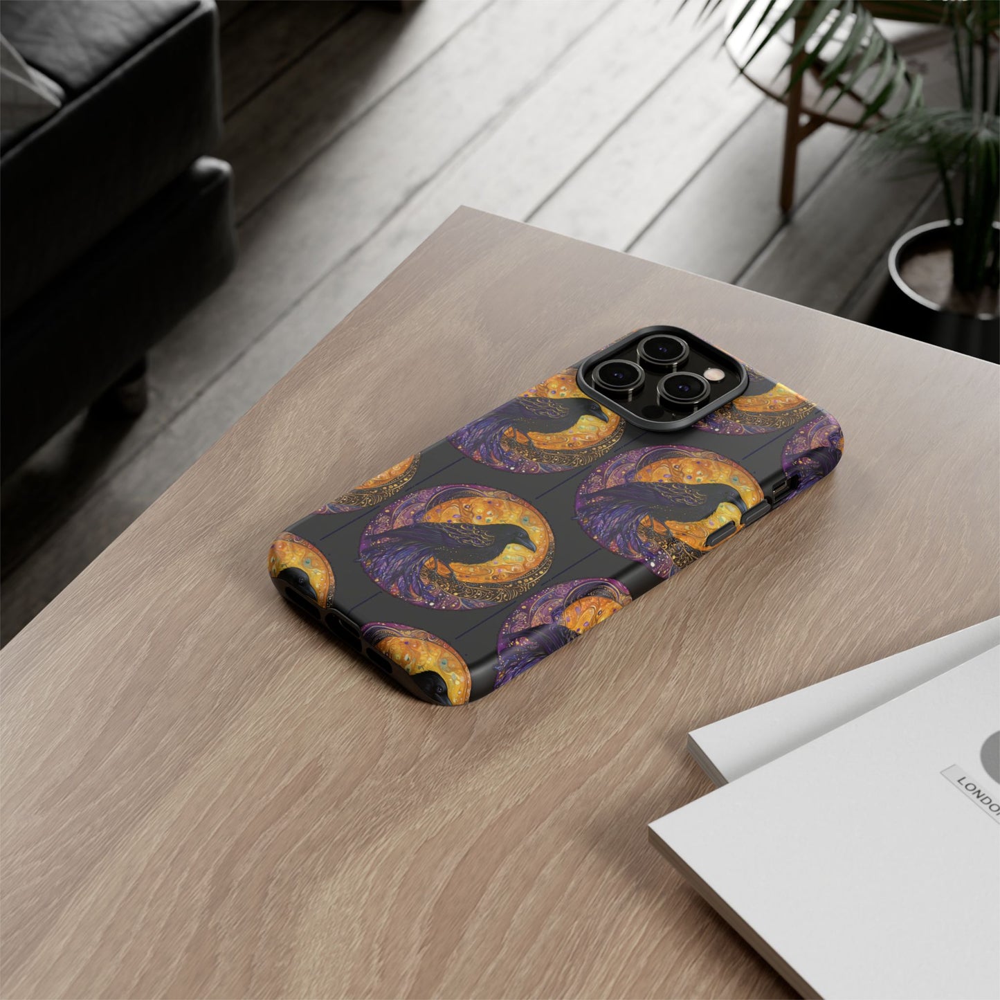 Raven Celestial Phone Case, Astrological Gift, Bird Lover Accessory, Tough Phone Cover, Gothic Aesthetic, Halloween Tech Decor