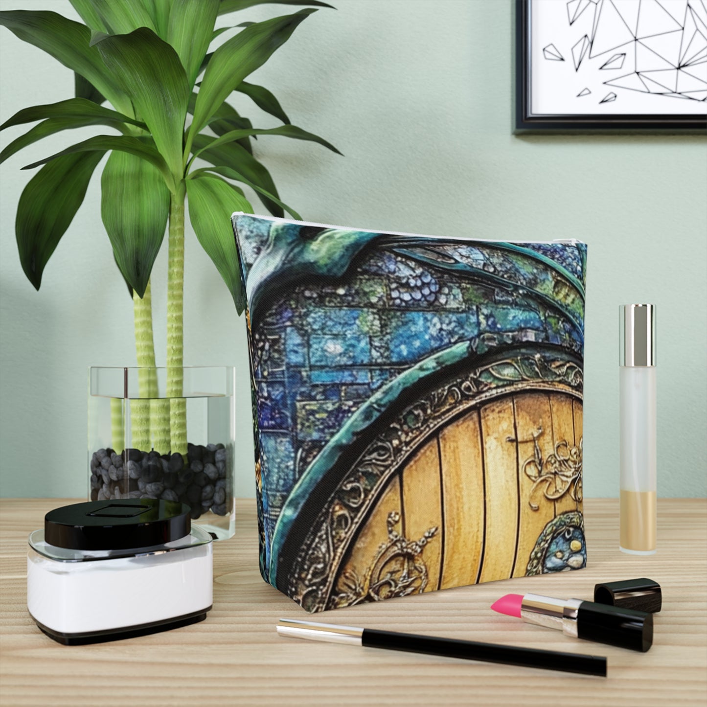 Fairy Door Mystical Floral Cosmetic Bag | Travel Pouch, Makeup Organizer, Gift for Her, Boho Style, Unique Design