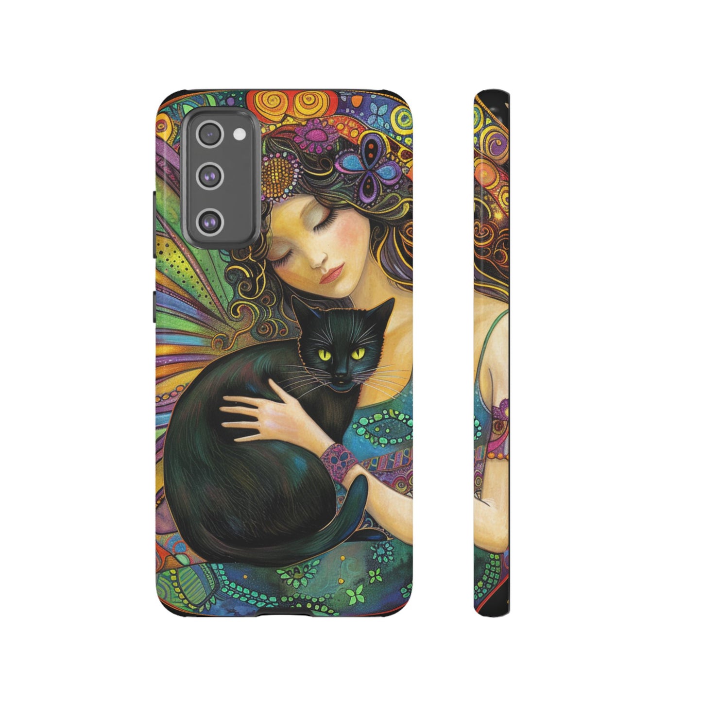 Artistic Phone Case, Celestial Cat Case, Bohemian Style, Gift for Cat Lovers, Unique Phone Protection, Colorful Design