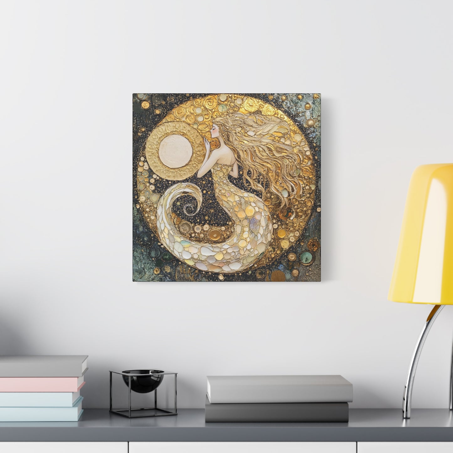 Mermaid Moon Art Canvas, Magical Home Decor, Coastal Vibes, Bohemian Wall Art, Gift for Sea Lovers, Nautical Aesthetic, Unique Art Piece