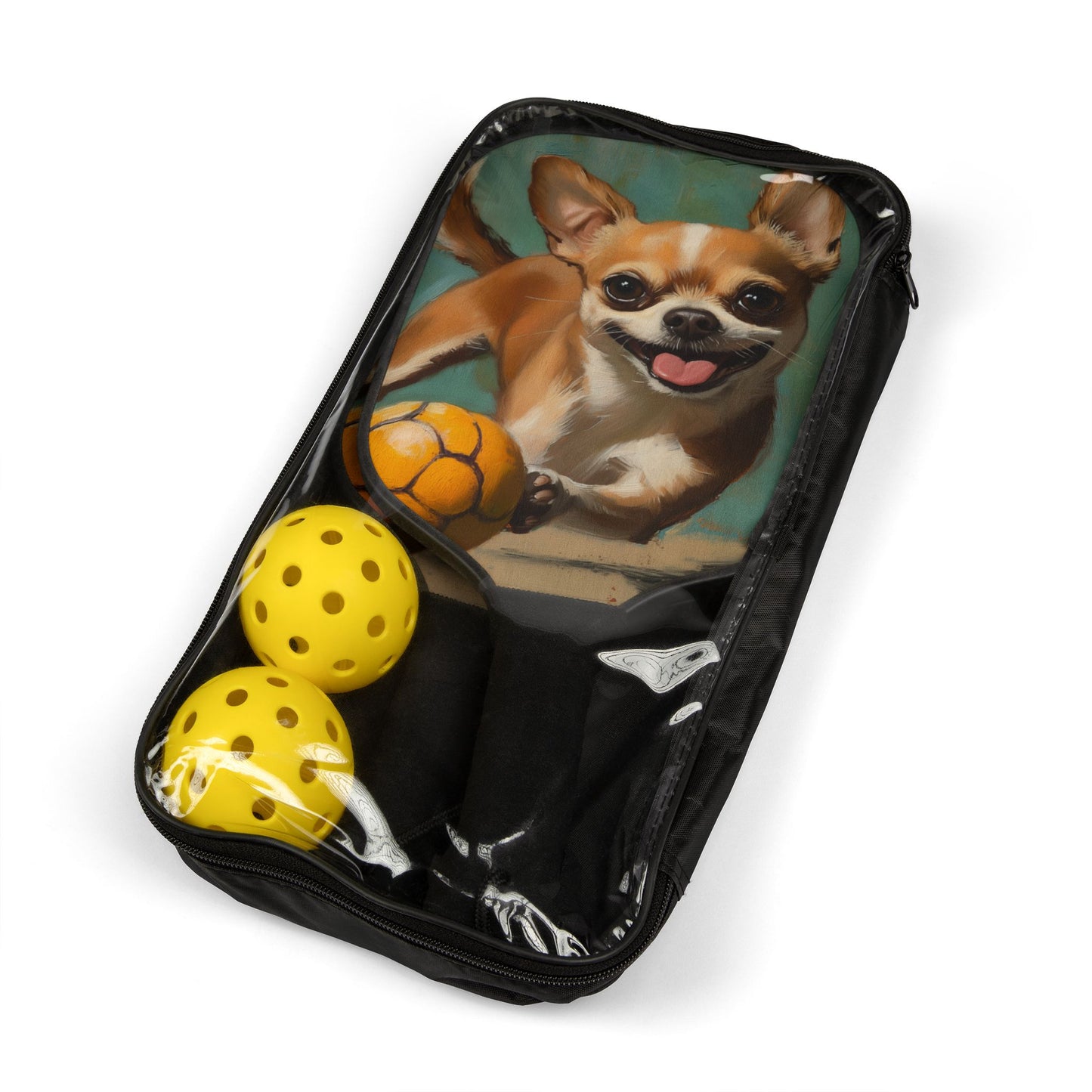 Happy Chihuahua with Ball Pickleball Paddle | Pickleball Kit