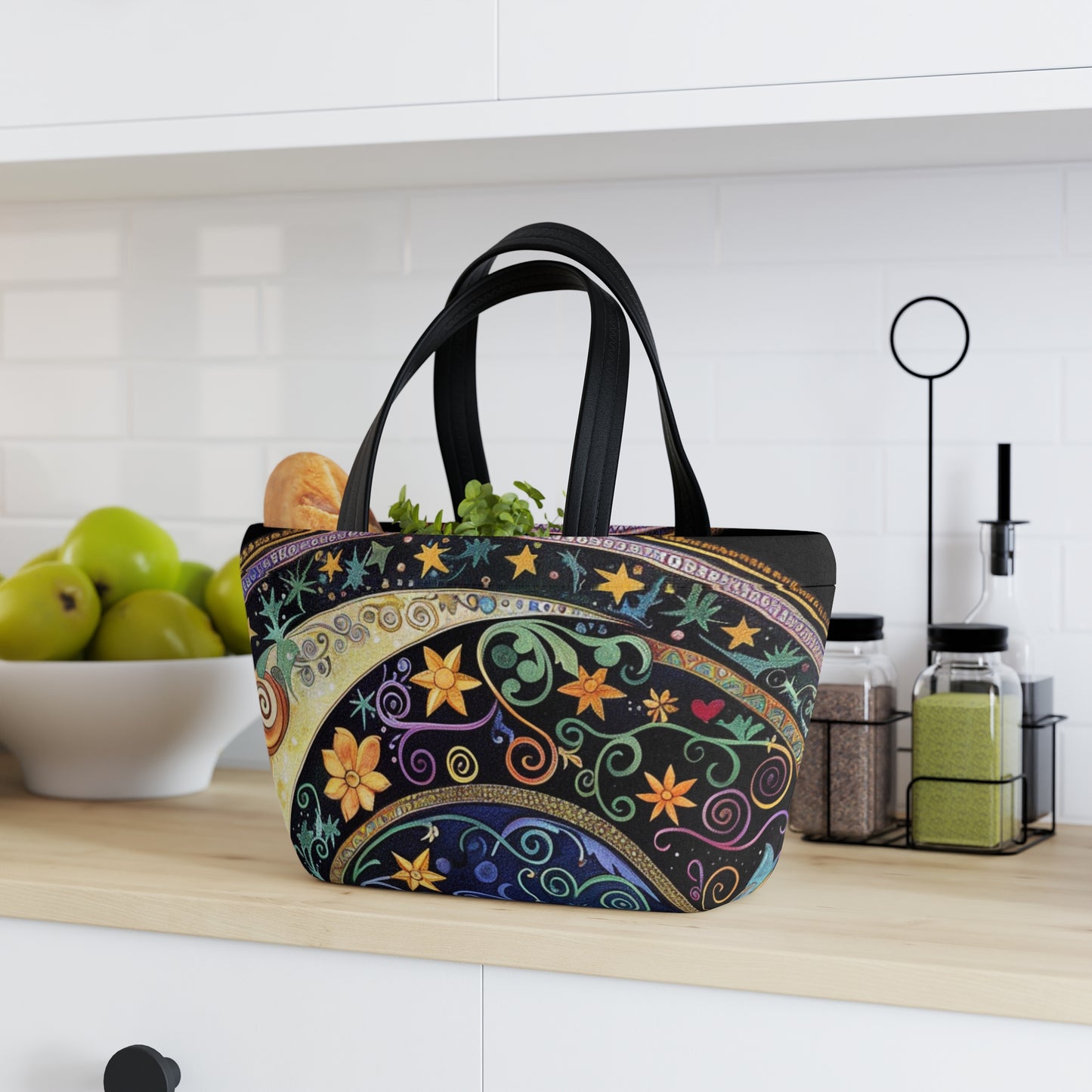 Colorful Celestial Patterns Lunch Bag, Insulated Tote, Reusable Food Carrier, Eco-Friendly Lunch Container, Picnic Essential