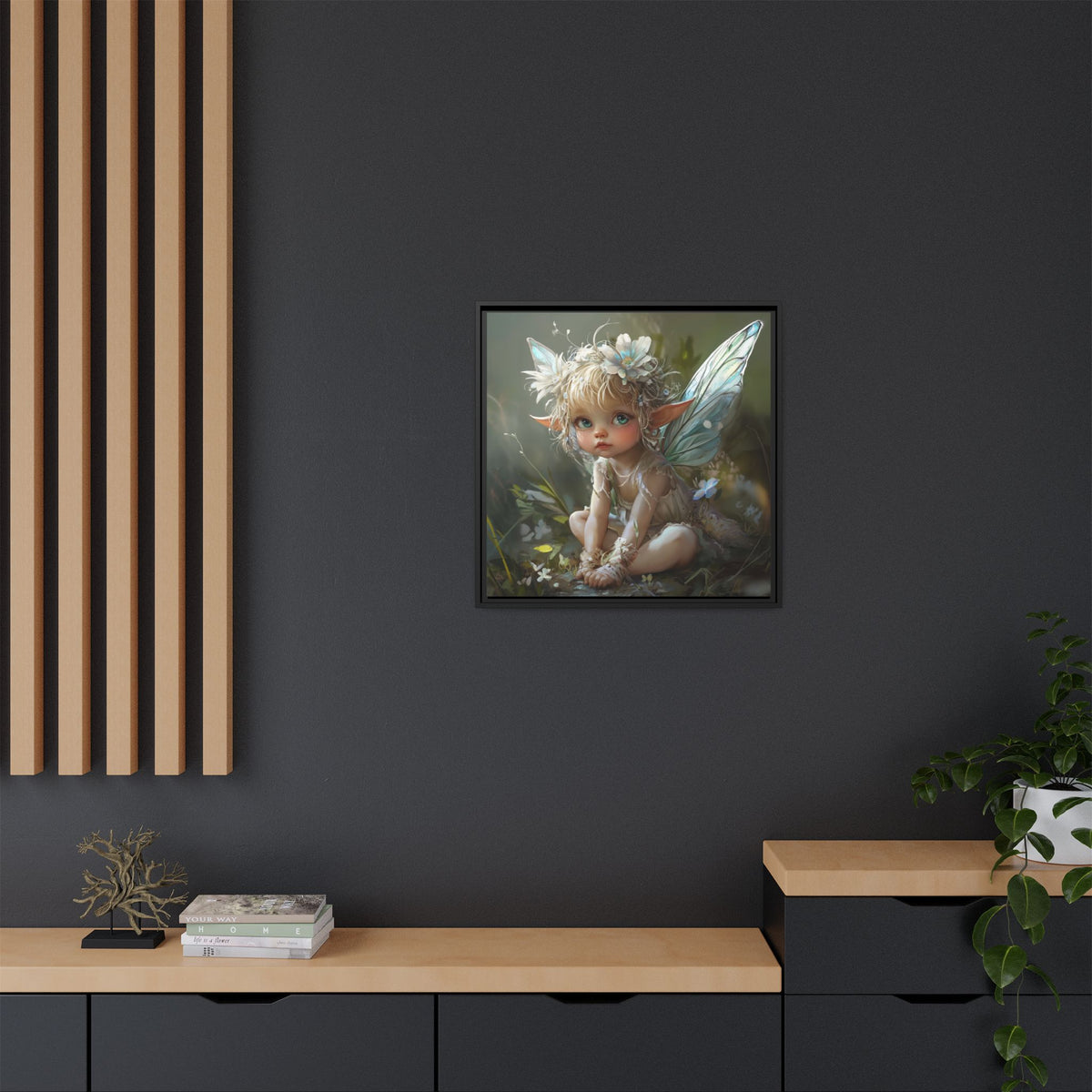 Baby Fairy Art Print, Framed Canvas, Whimsical Home Decor, Fairy Tale Gift, Magical Nursery Wall Art