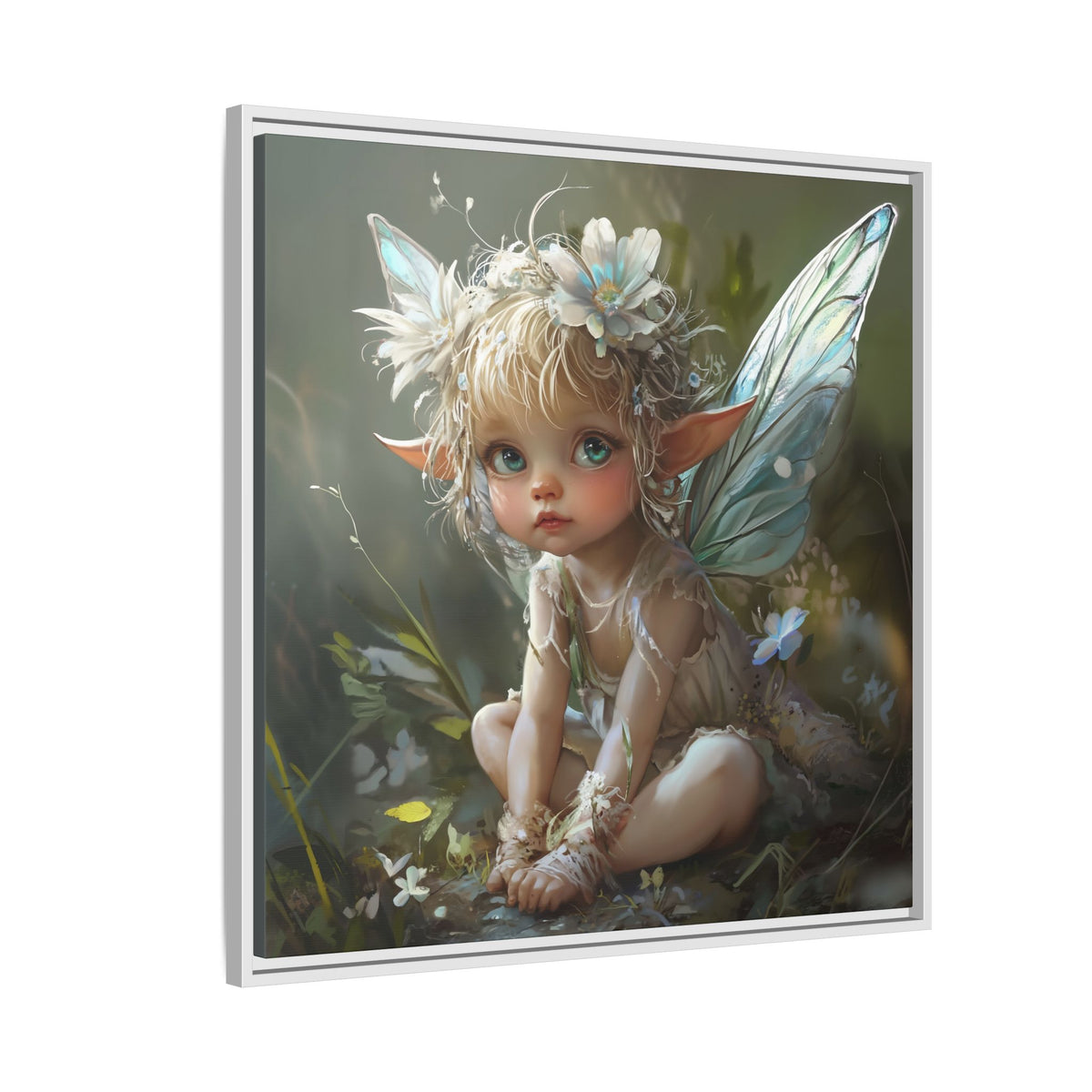 Baby Fairy Art Print, Framed Canvas, Whimsical Home Decor, Fairy Tale Gift, Magical Nursery Wall Art
