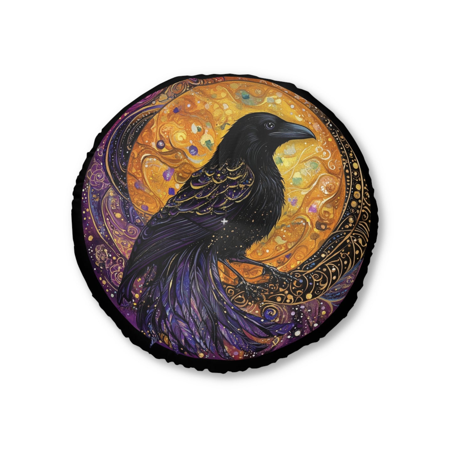 Mystical Raven Tufted Floor Pillow, Decorative Cushion, Cozy Boho Décor, Living Room Accessory, Unique Gift Idea, Home & Décor