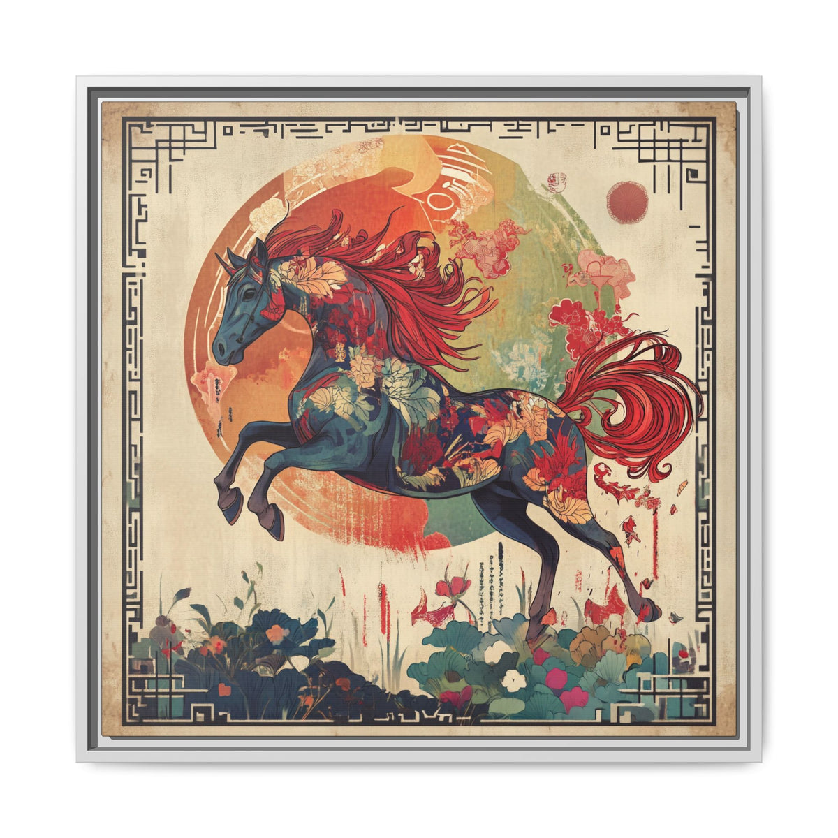Fire Horse Year Matte Canvas Framed Print