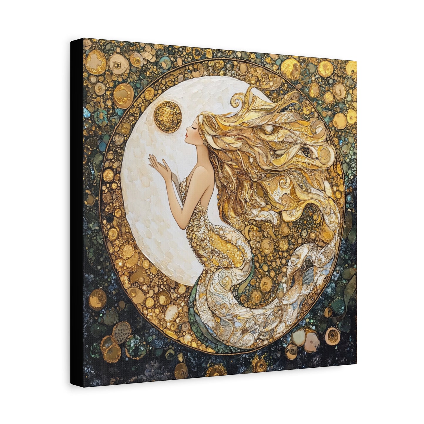 Mermaid Moon Art Canvas, Whimsical Home Decor, Magical Gift for Art Lovers, Celestial Wall Art, Fantasy Room Decoration