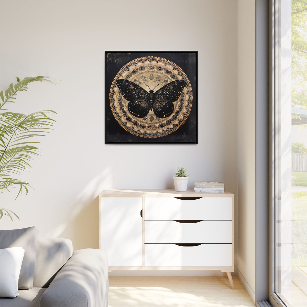 Black Moth Mandala Matte Canvas Framed | Wall Art
