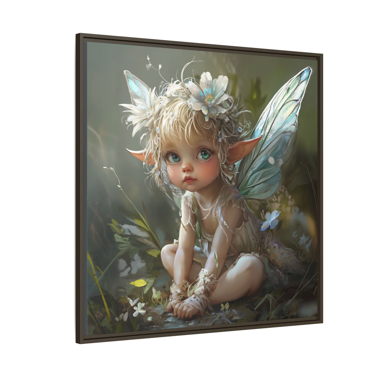 Baby Fairy Art Print, Framed Canvas, Whimsical Home Decor, Fairy Tale Gift, Magical Nursery Wall Art