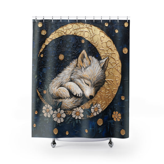 Moonlit Wolf Shower Curtain, Calm Home Decor, Animal Lovers Gift, Bathroom Accessories, Nursery Decor, Woodland Theme