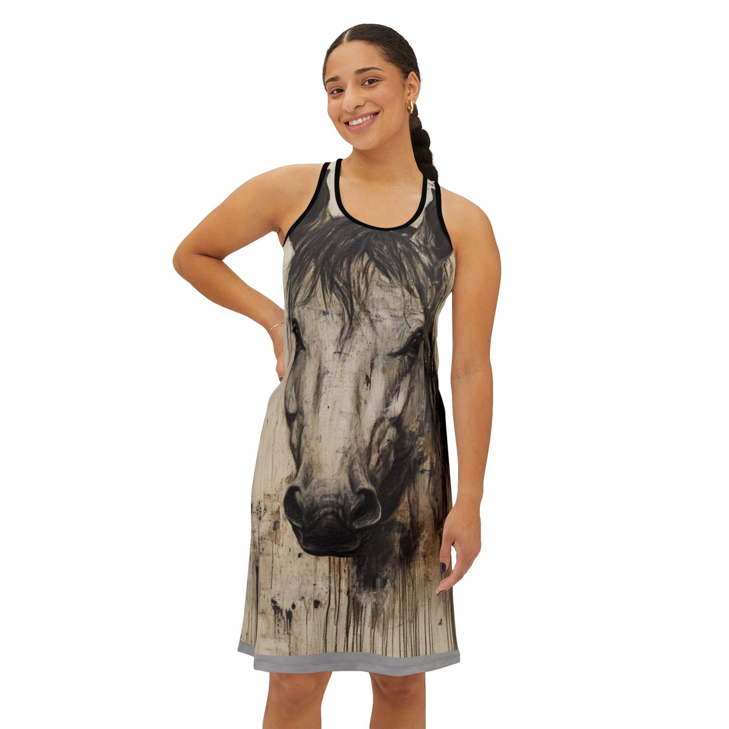 Elegant Horse Art Women's Racerback Dress, Boho Chic Outfit, Summer Dress, Gifts for Equestrians, Casual Wear for Horse Lovers