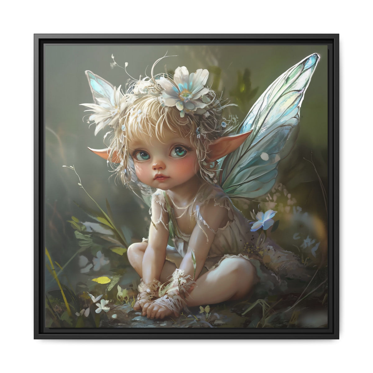 Baby Fairy Art Print, Framed Canvas, Whimsical Home Decor, Fairy Tale Gift, Magical Nursery Wall Art