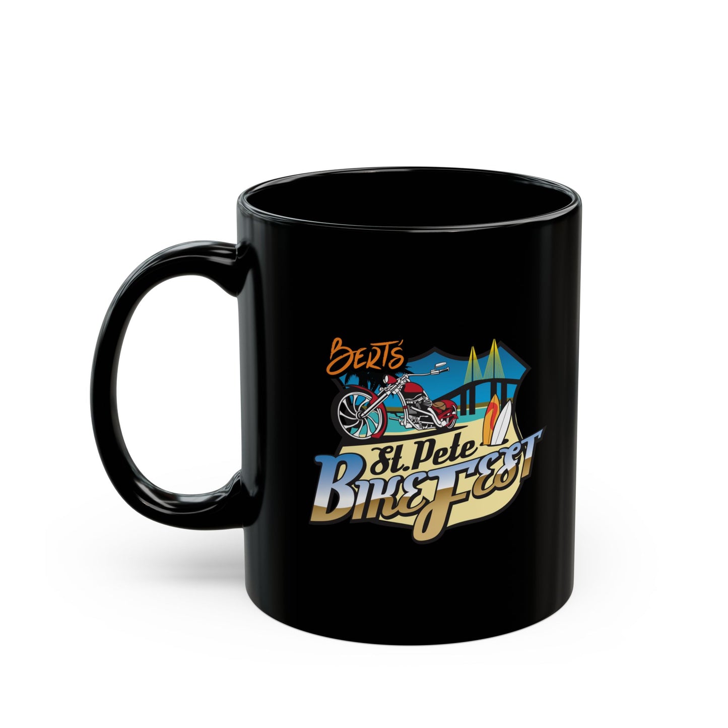 St Pete FL Bike Fest Black Mug with Beach Fiesta Design - Perfect for Coffee Lovers, Gift, Home Decor, Summer Vibes, and Celebrations