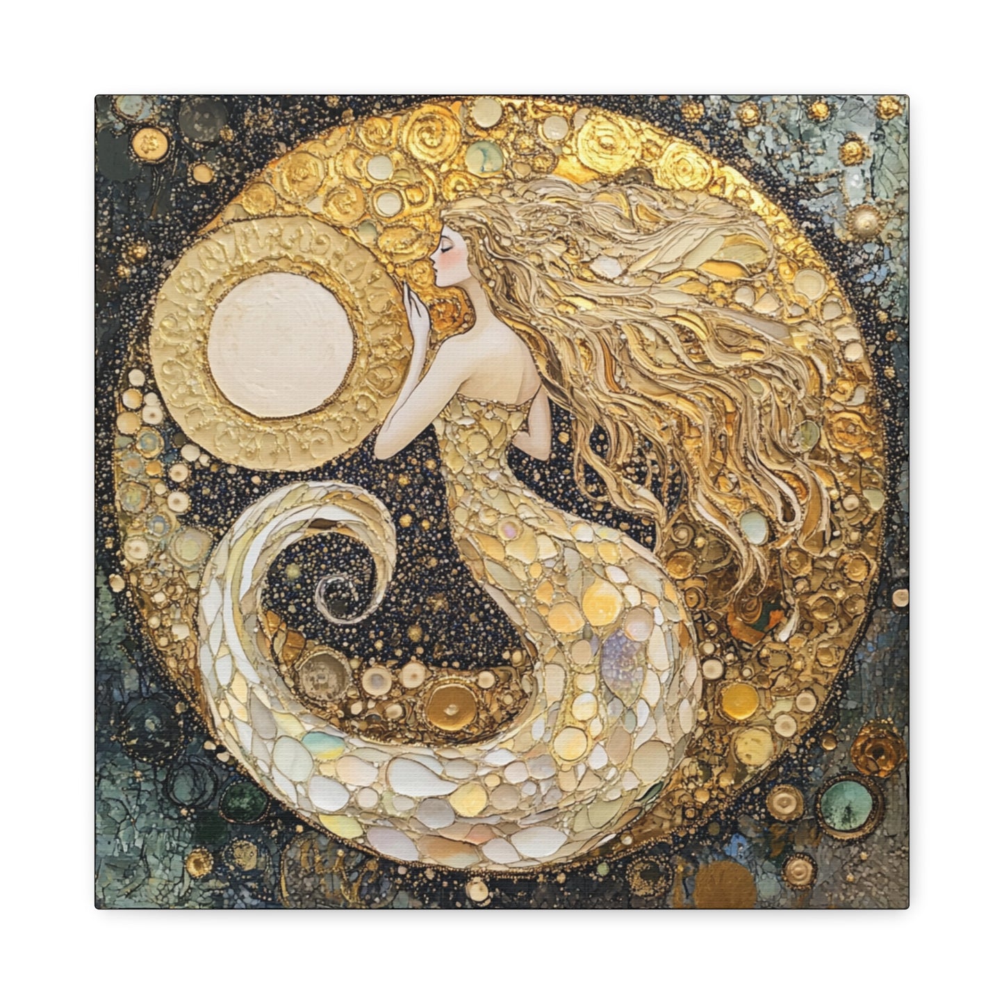 Mermaid Moon Art Canvas, Magical Home Decor, Coastal Vibes, Bohemian Wall Art, Gift for Sea Lovers, Nautical Aesthetic, Unique Art Piece