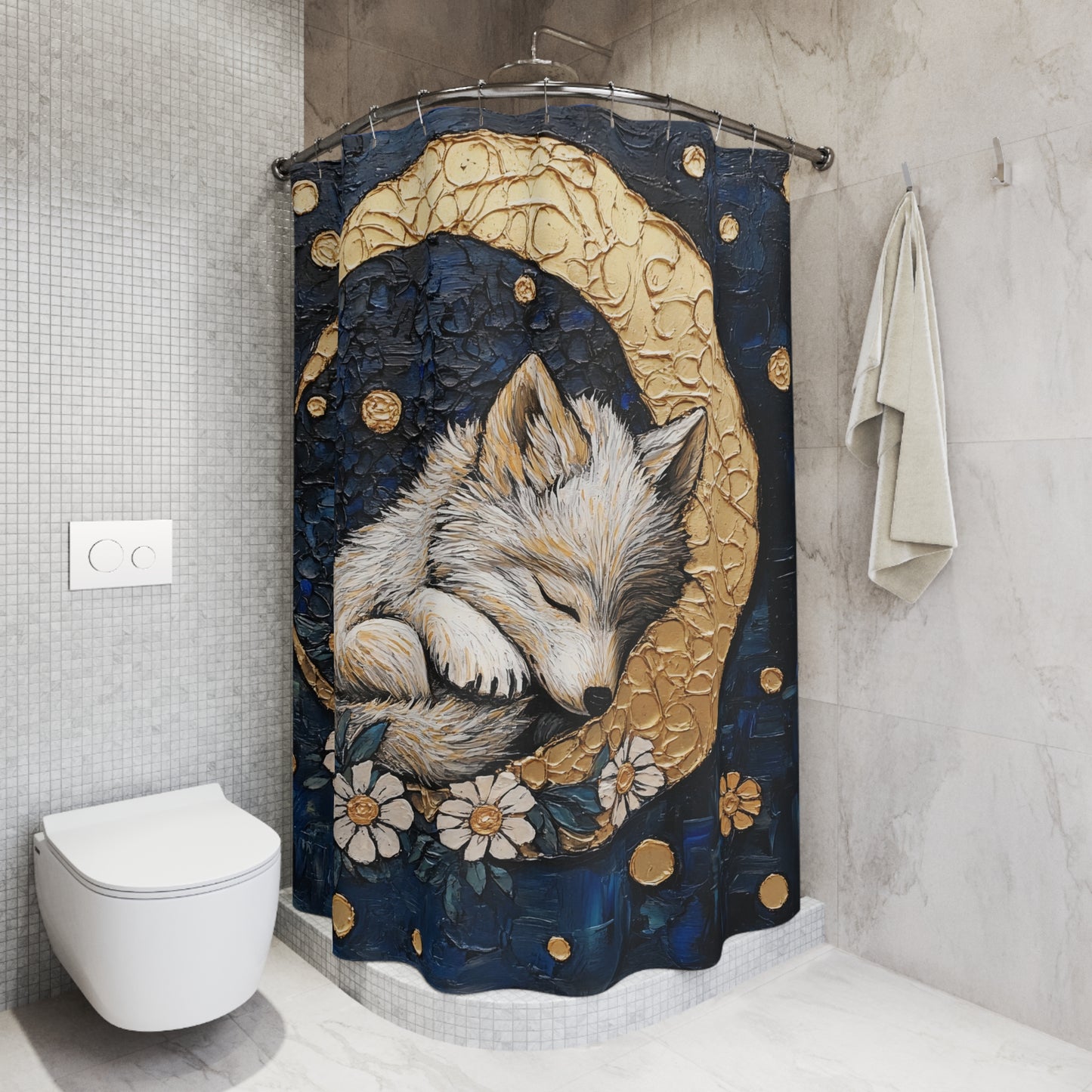 Moonlit Wolf Shower Curtain, Calm Home Decor, Animal Lovers Gift, Bathroom Accessories, Nursery Decor, Woodland Theme
