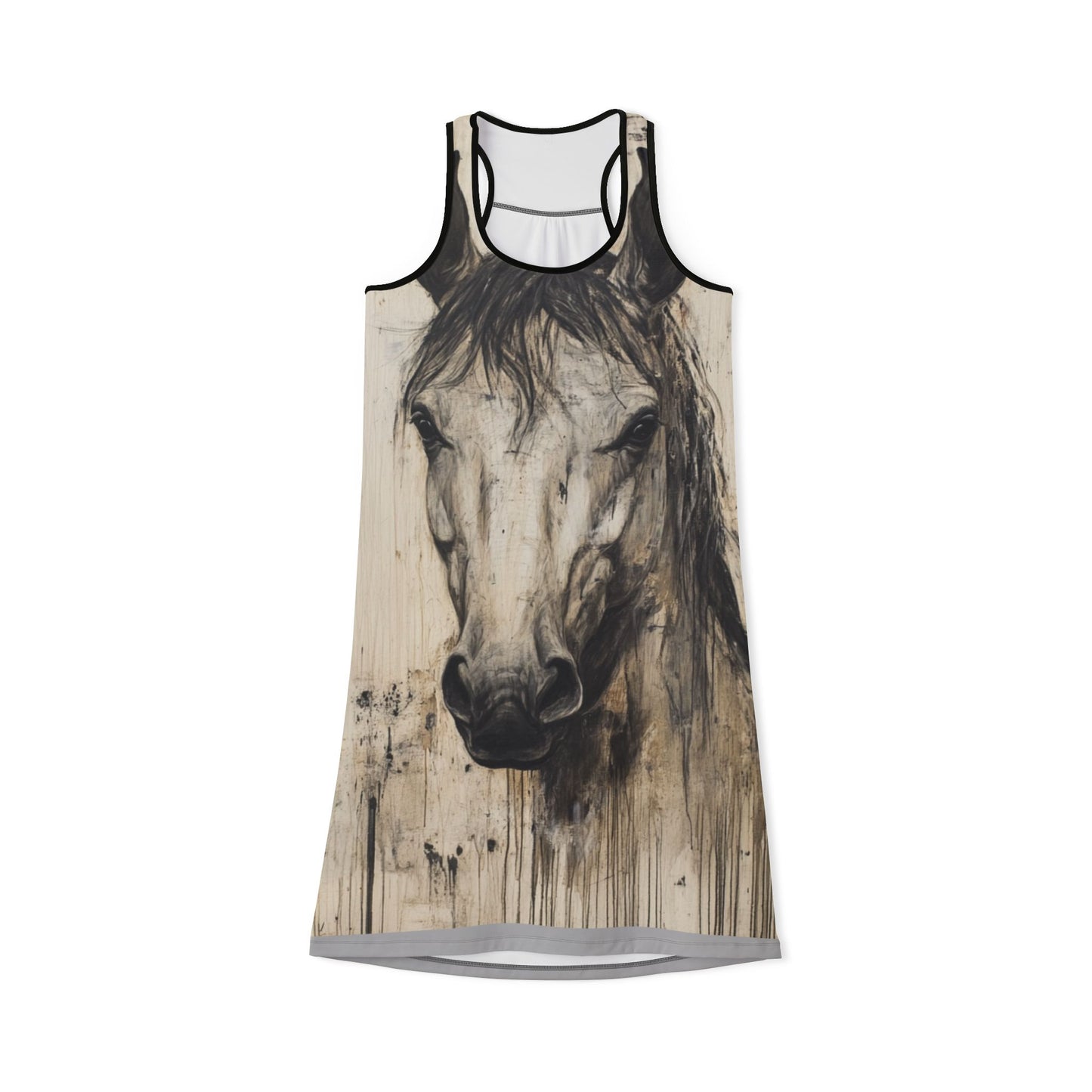 Elegant Horse Art Women's Racerback Dress, Boho Chic Outfit, Summer Dress, Gifts for Equestrians, Casual Wear for Horse Lovers
