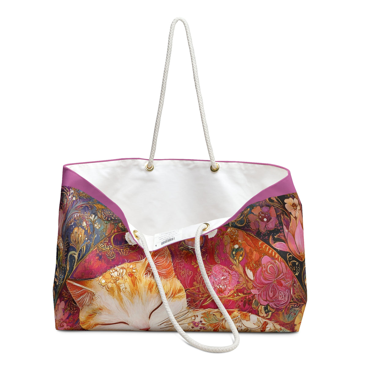Sleeping Ginger Cat Weekender bag Floral Boho Pet Travel Tote