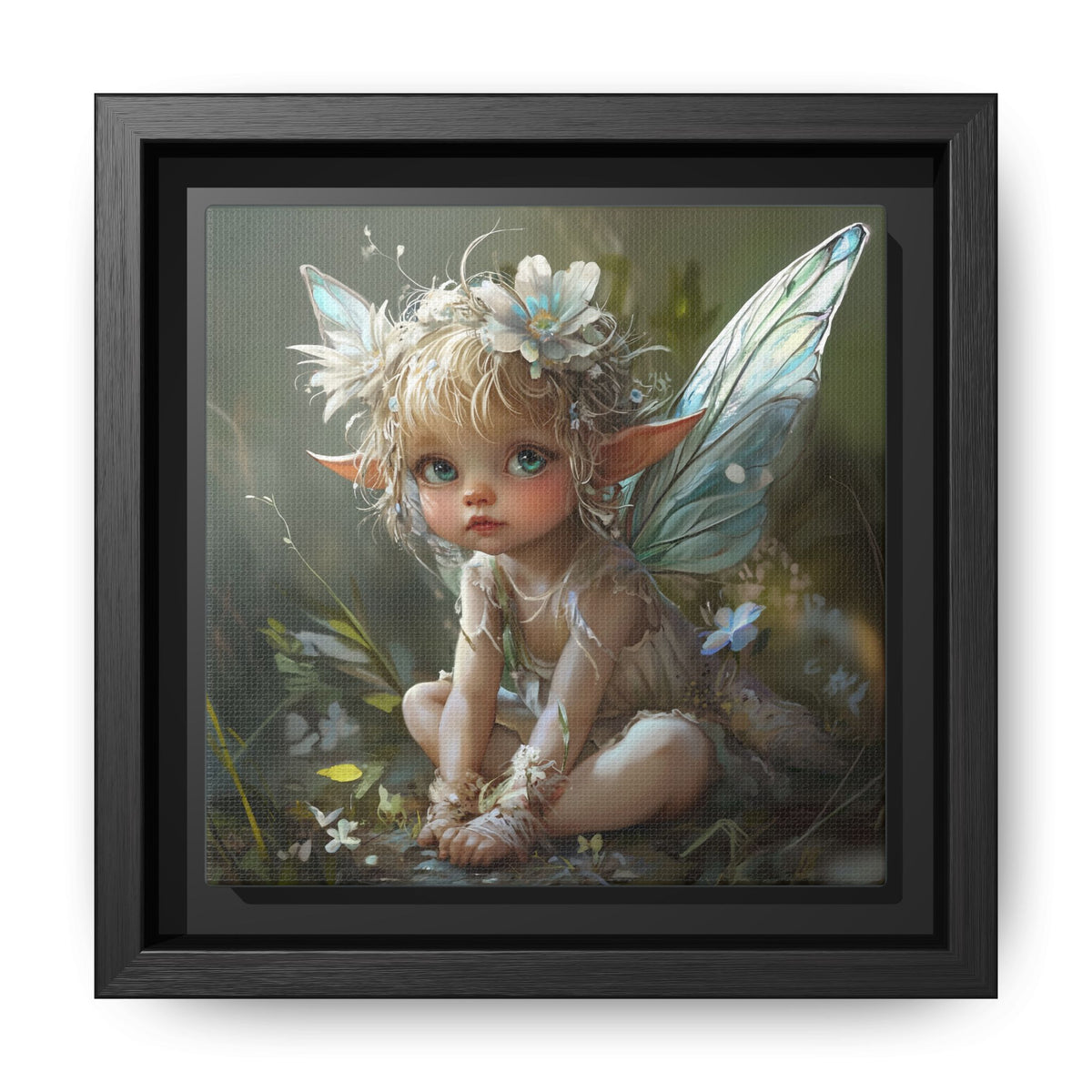 Baby Fairy Art Print, Framed Canvas, Whimsical Home Decor, Fairy Tale Gift, Magical Nursery Wall Art