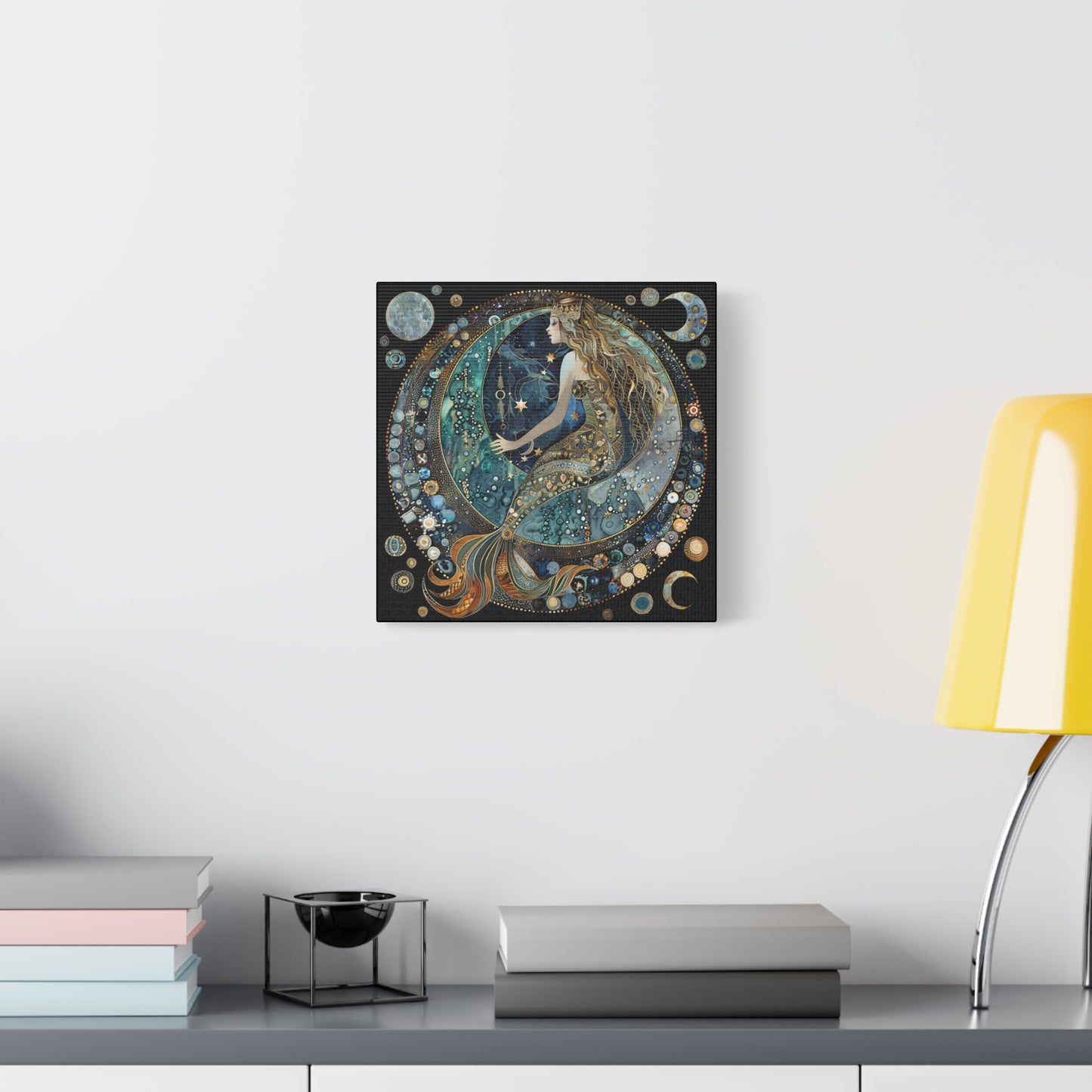 Mermaid Moon Canvas Art, Wall Decor, Nautical Art, Celestial Decor, Gift for Dreamers, Astrology Wall Hanging, Unique Home Decor