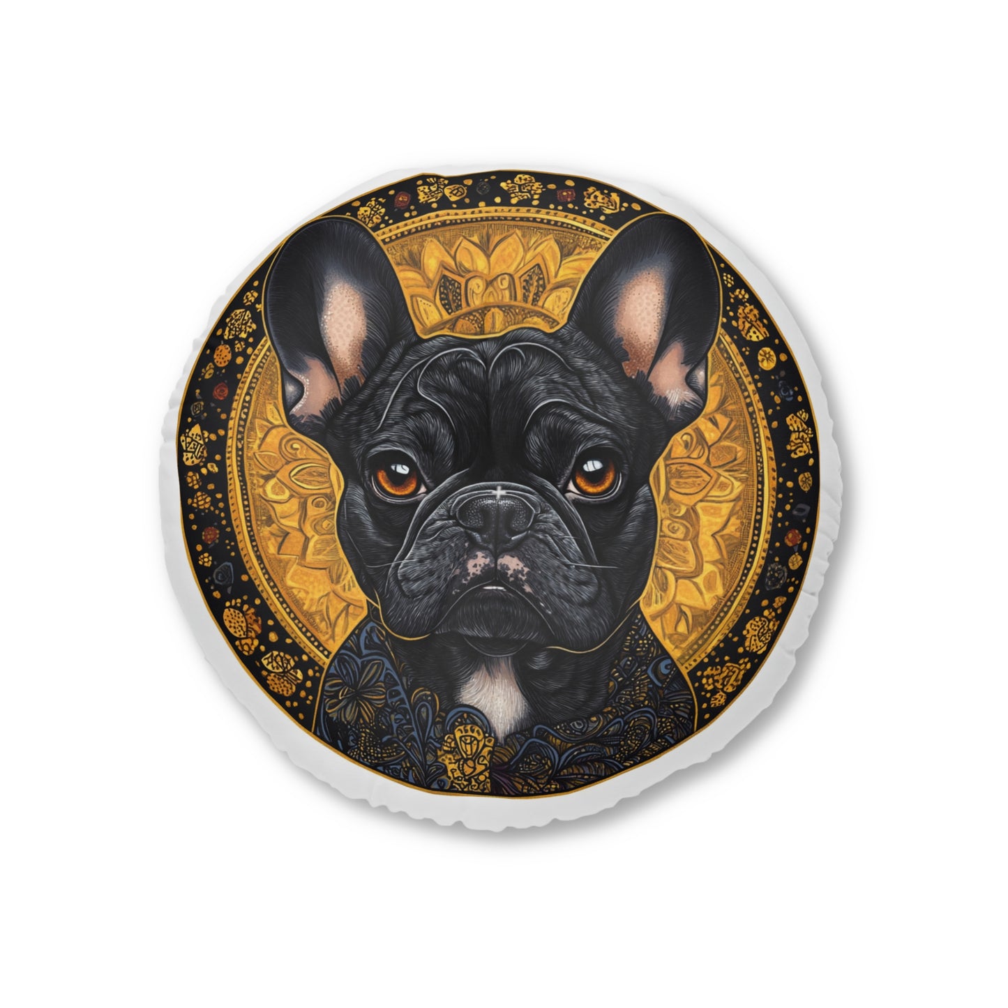 French Bulldog Tufted Floor Pillow, Round Pet Decor, Boho Home Accent, Dog Lover Gift, Cozy Living Room Style