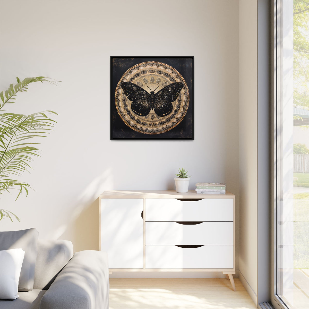 Black Moth Mandala Matte Canvas Framed | Wall Art
