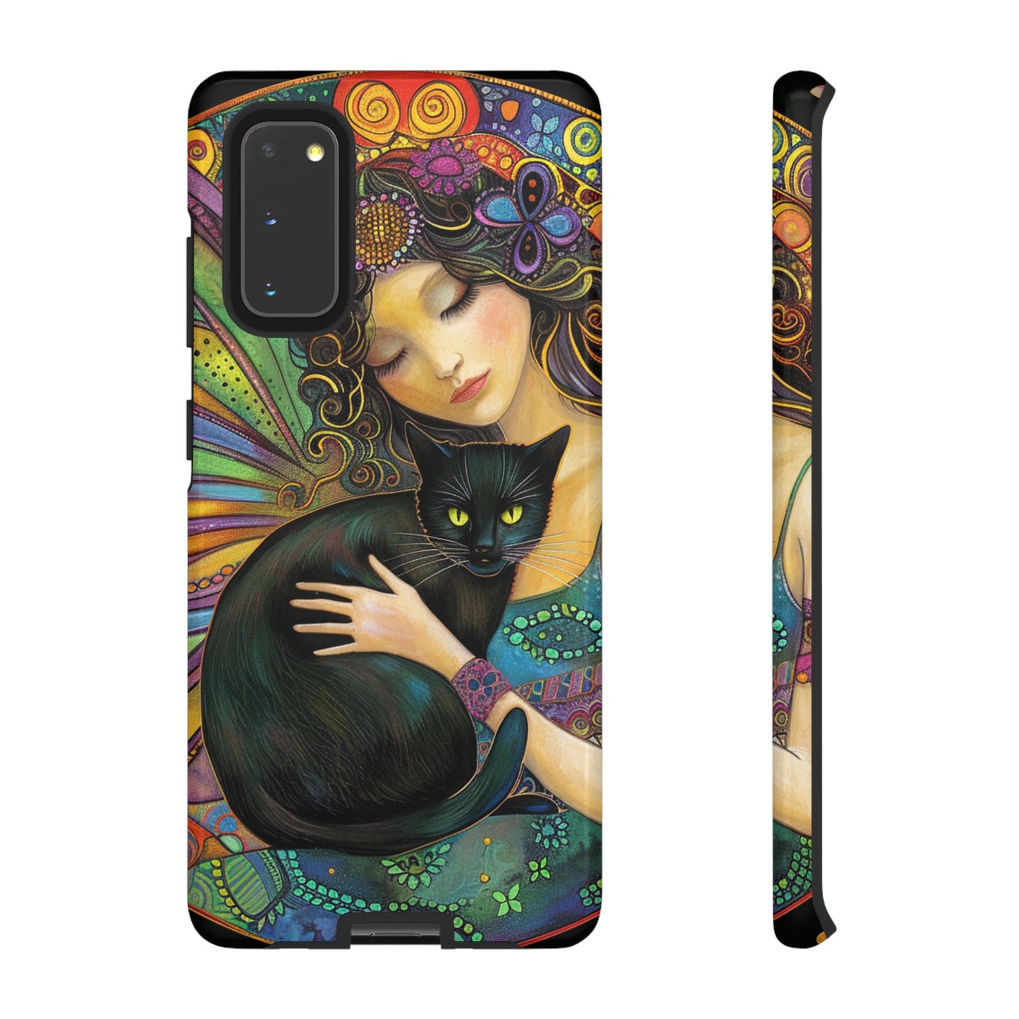 Artistic Phone Case, Celestial Cat Case, Bohemian Style, Gift for Cat Lovers, Unique Phone Protection, Colorful Design
