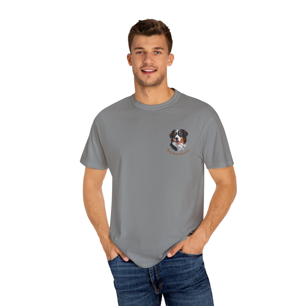 Big Auss Aussies T-shirt, Unisex Garment-Dyed Tee, Tri Color Australian Shepherd