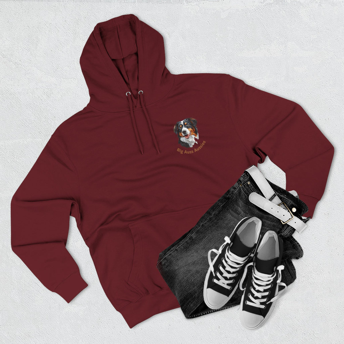 Big Auss Aussie Hoodie - Fleece Hoodie with Tri Color Australian Shepherd Design