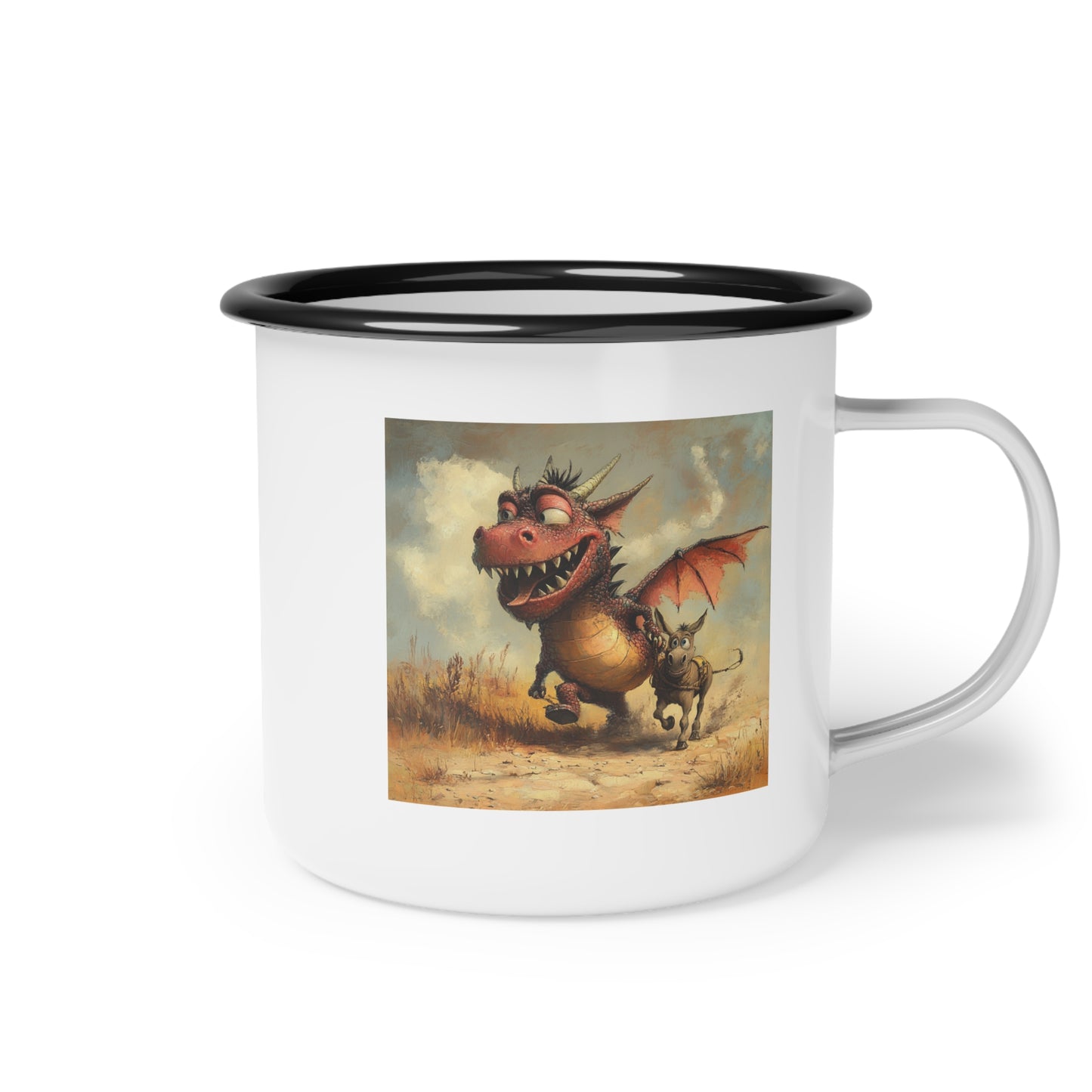 Dragon Ass Enamel Camp Cup, Adventure Mug, Camping Gift, Fantasy Drinkware, Unique Coffee Cup