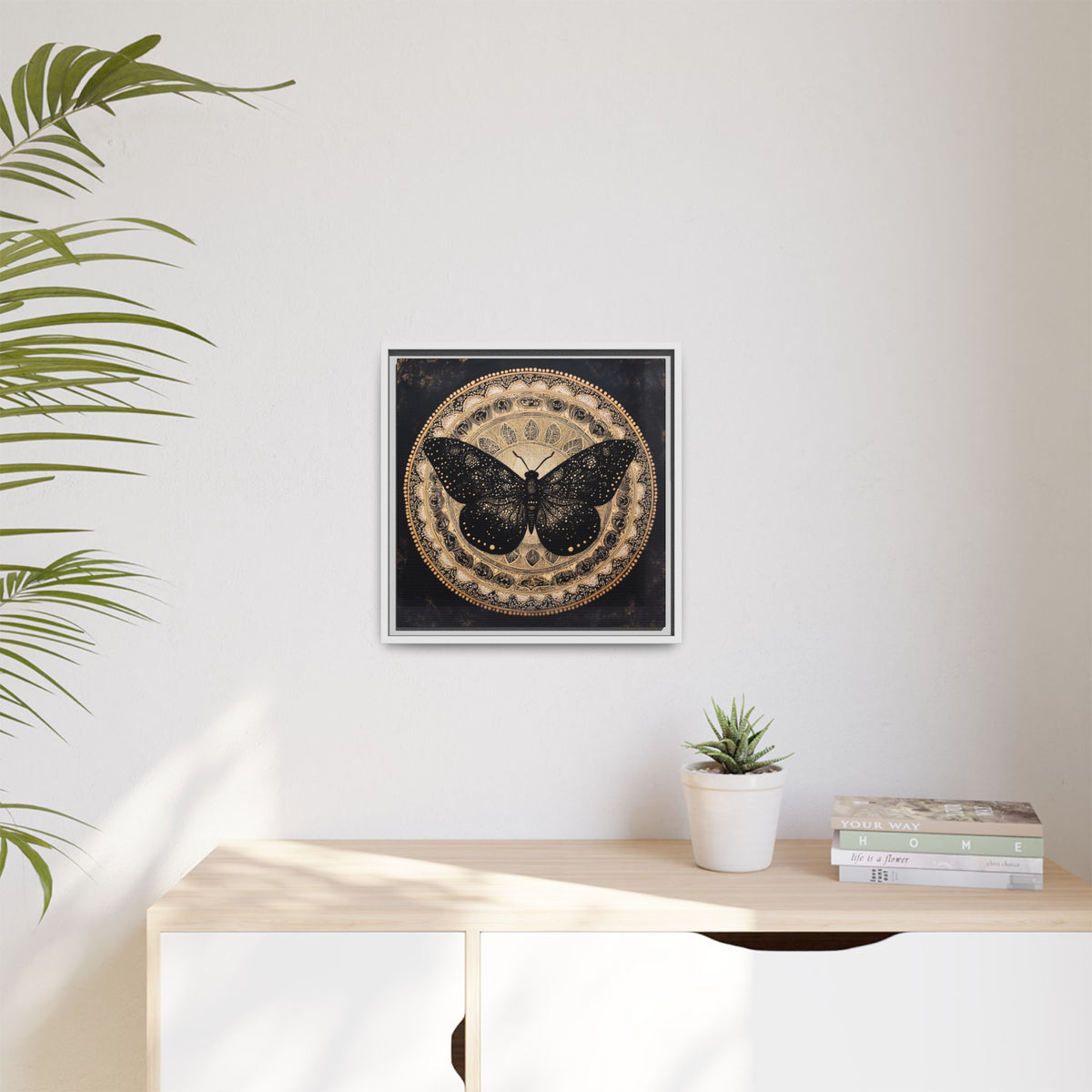 Black Moth Mandala Matte Canvas Framed | Wall Art