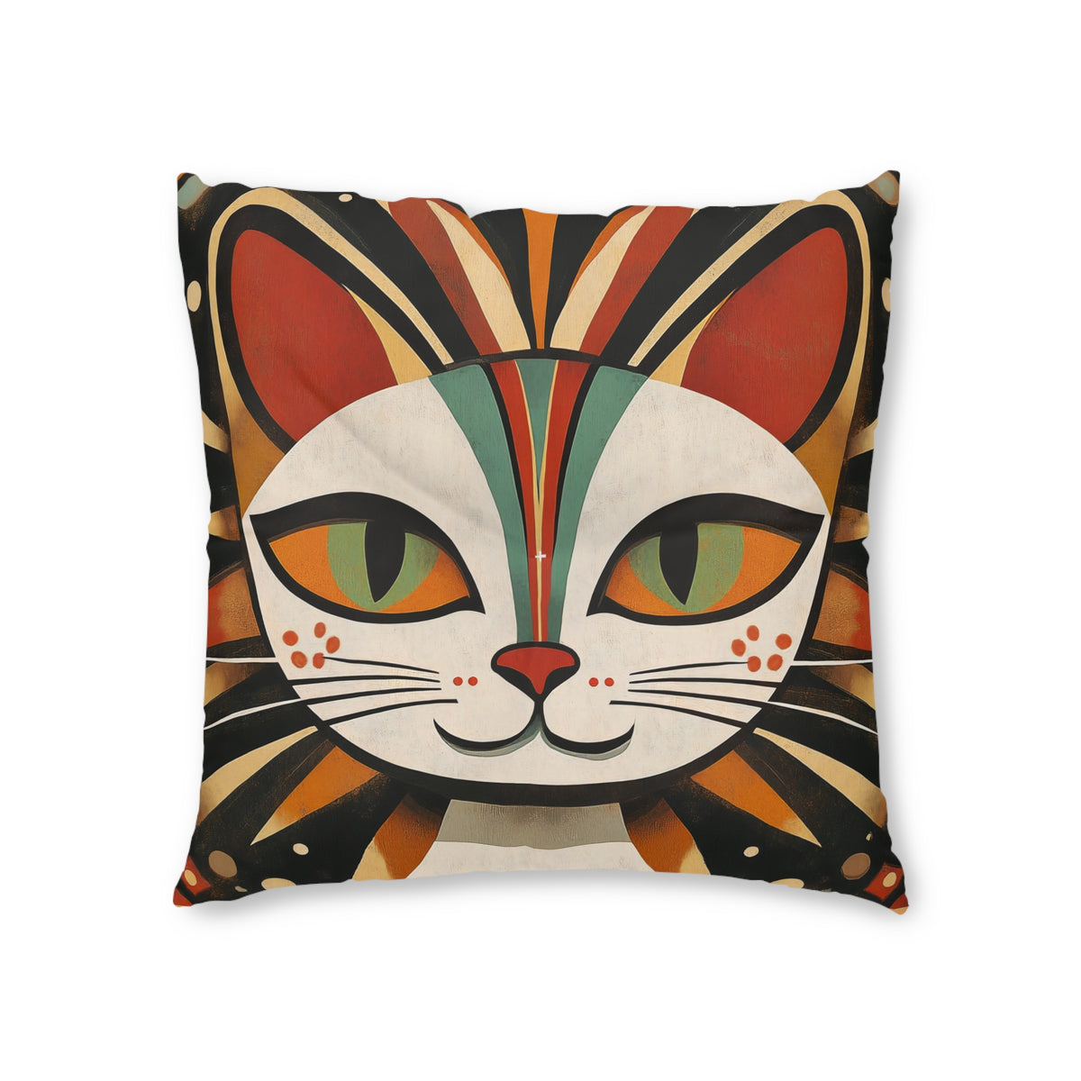 Retro Mid Century Modern Colorful Cat Face Tufted Floor Pillow | Square