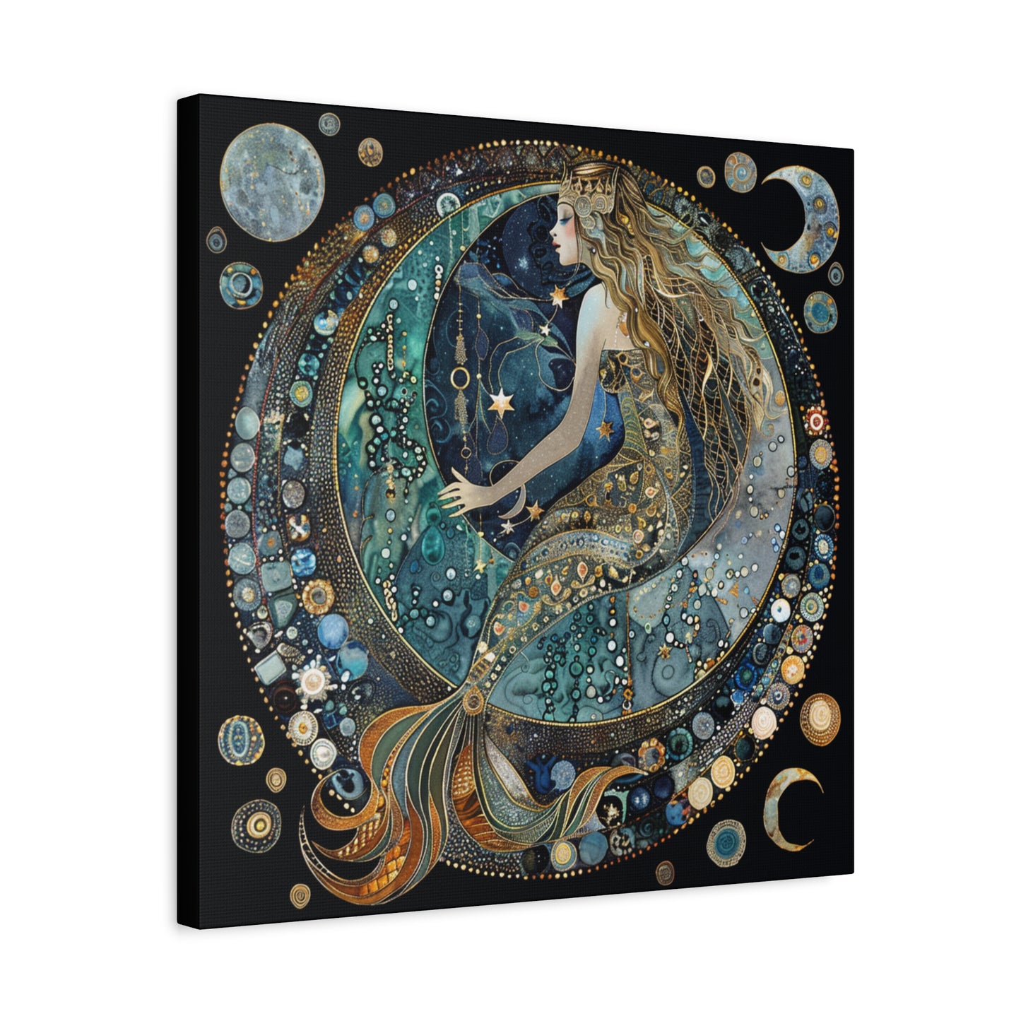 Mermaid Moon Canvas Art, Wall Decor, Nautical Art, Celestial Decor, Gift for Dreamers, Astrology Wall Hanging, Unique Home Decor