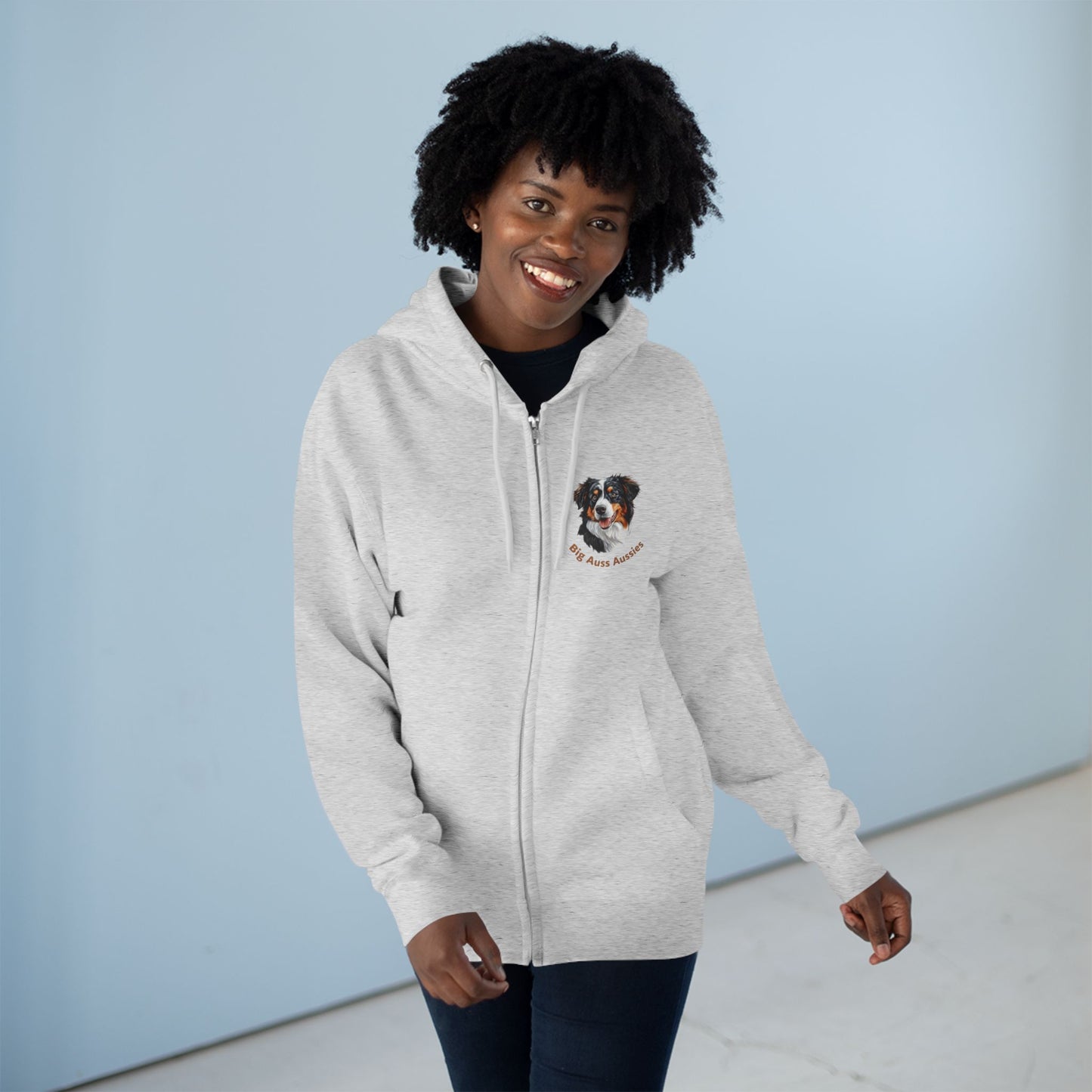Big Auss Aussies Unisex Zip Hoodie - Cozy Pet Apparel, Australian Shepherd Clothing