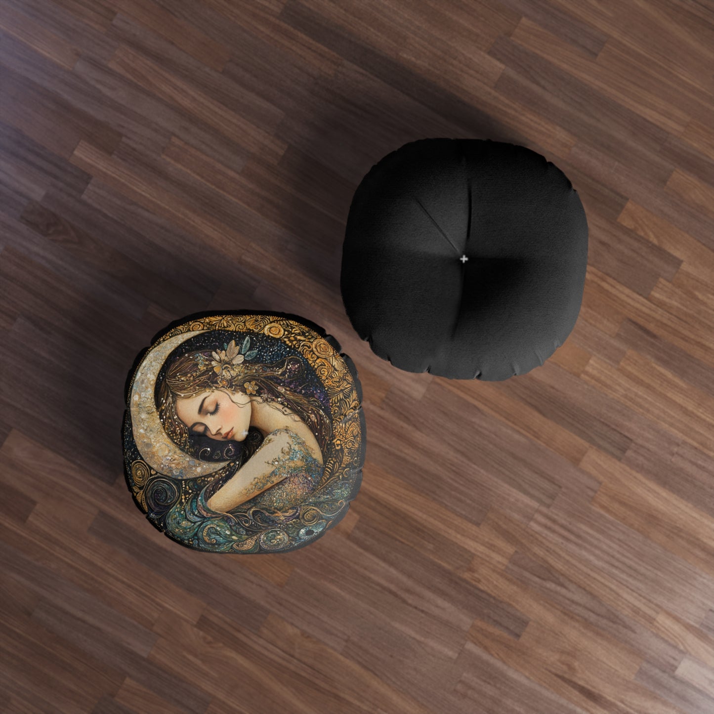 Dreamy Moonlit Tufted Floor Pillow, Boho Decor Cushion, Meditation Seating, Cozy Reading Nook, Gift for Yoga Lovers