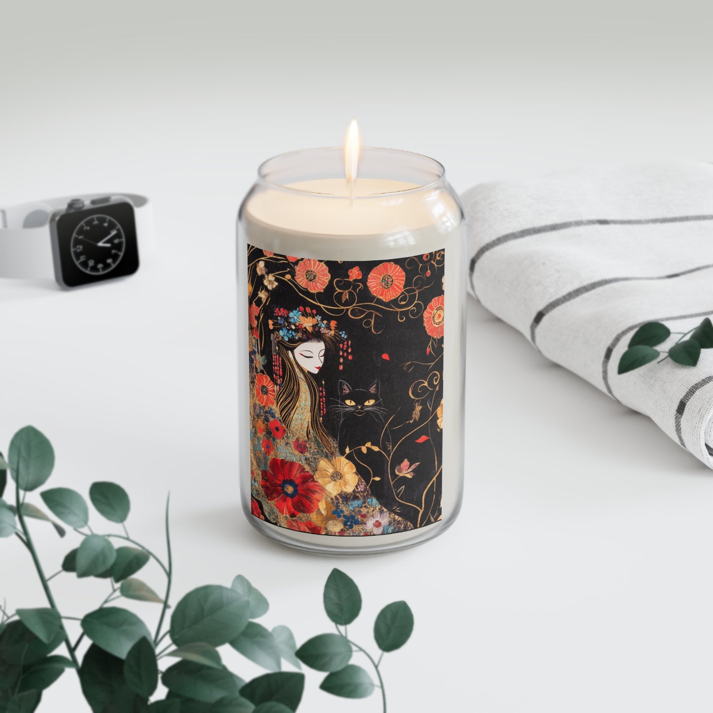 Geisha Cat Scented Soy Candles, Floral Home Decor, Eco-Friendly Gifts, Mindfulness, Relaxation, Meditation, Home Fragrance