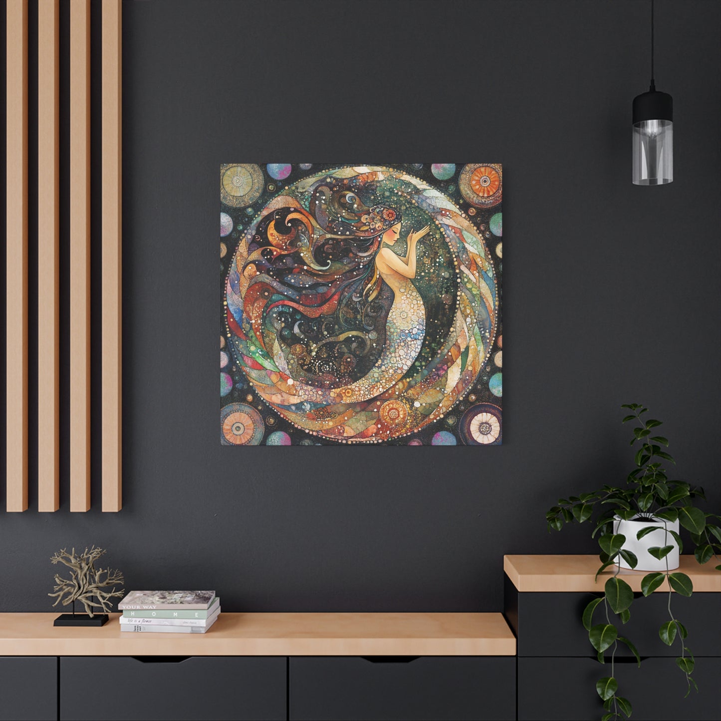 Autumnl Mermaid Canvas Art, Stretched Wall Decor, Bohemian Home Accent, Unique Gift for Sea Lovers, Nautical Art Piece, Coastal Room Decor