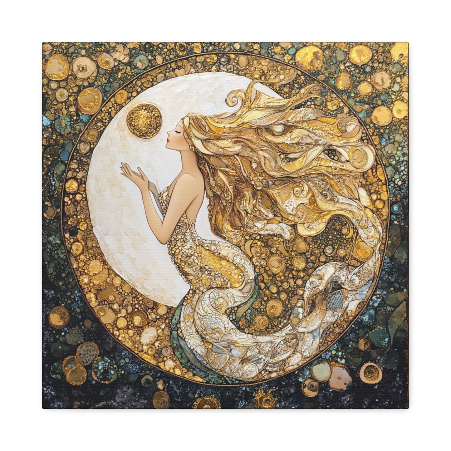 Mermaid Moon Art Canvas, Whimsical Home Decor, Magical Gift for Art Lovers, Celestial Wall Art, Fantasy Room Decoration