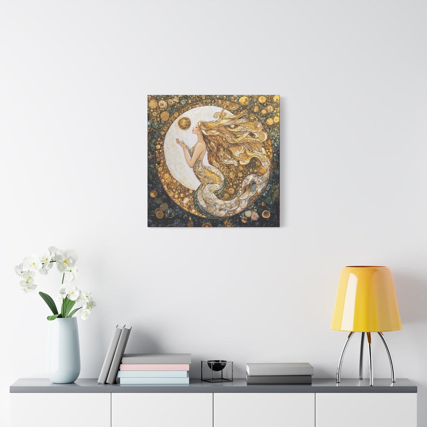 Mermaid Moon Art Canvas, Whimsical Home Decor, Magical Gift for Art Lovers, Celestial Wall Art, Fantasy Room Decoration