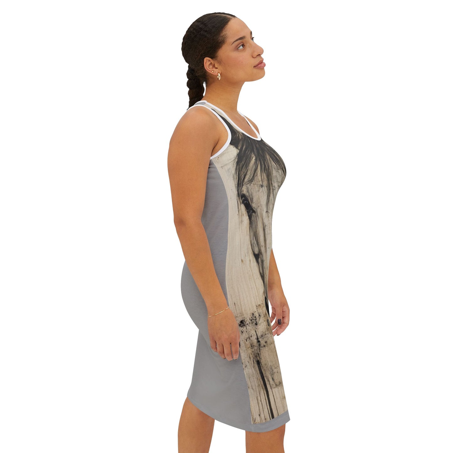 Elegant Horse Art Women's Racerback Dress, Boho Chic Outfit, Summer Dress, Gifts for Equestrians, Casual Wear for Horse Lovers