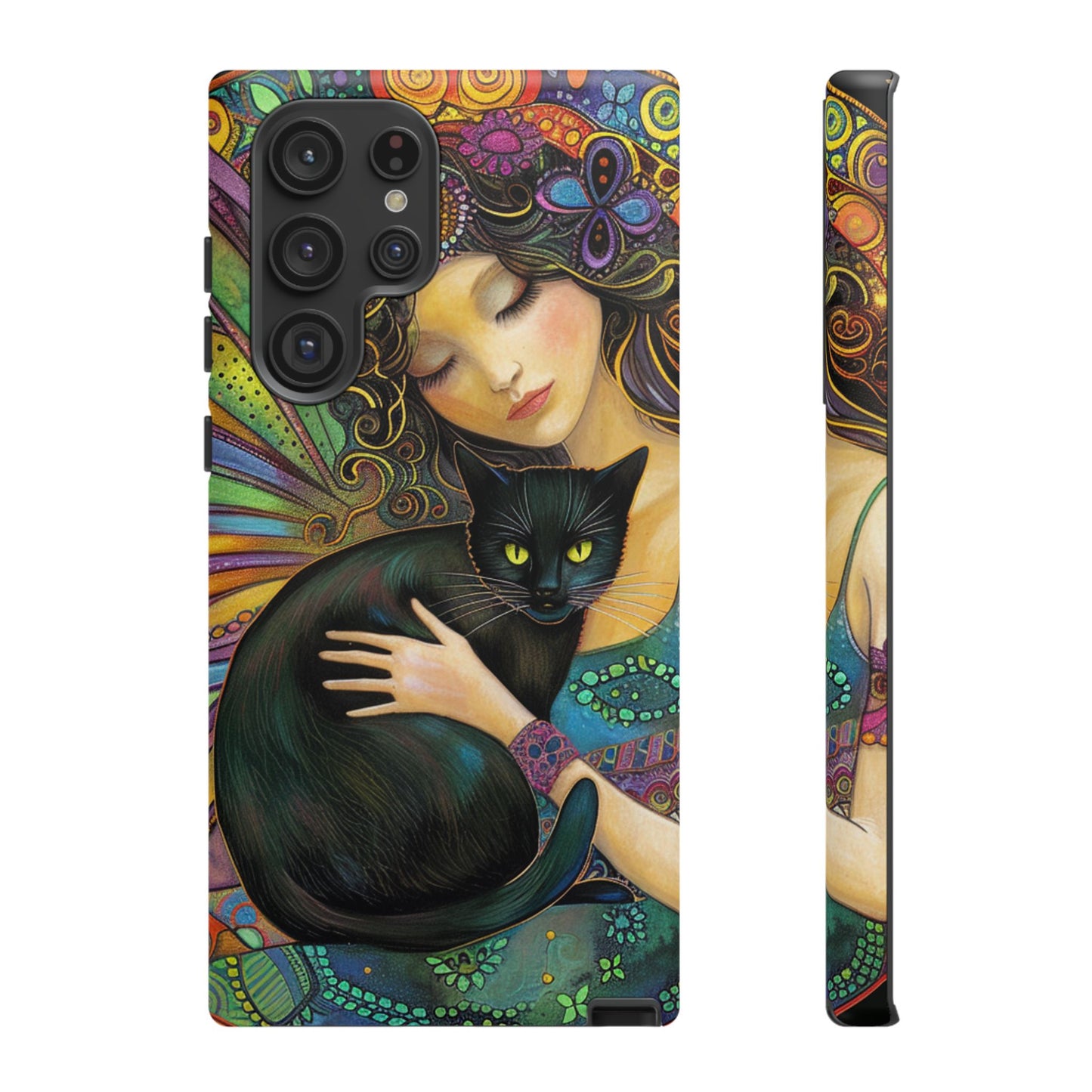 Artistic Phone Case, Celestial Cat Case, Bohemian Style, Gift for Cat Lovers, Unique Phone Protection, Colorful Design