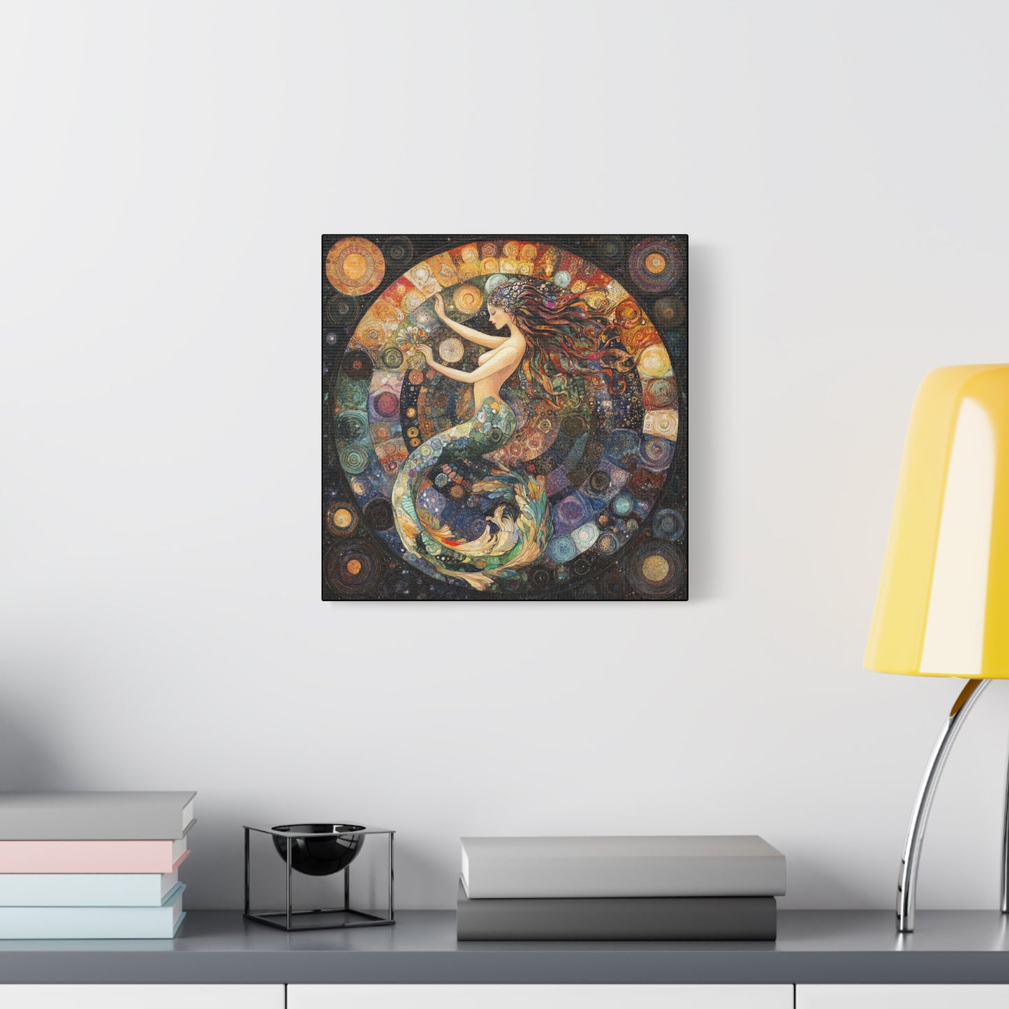 Autumn Mermaid Canvas Art Print, Ocean Wall Decor, Boho Home Decor, Nautical Gift, Vibrant Artwork, Mermaid Lover Gift
