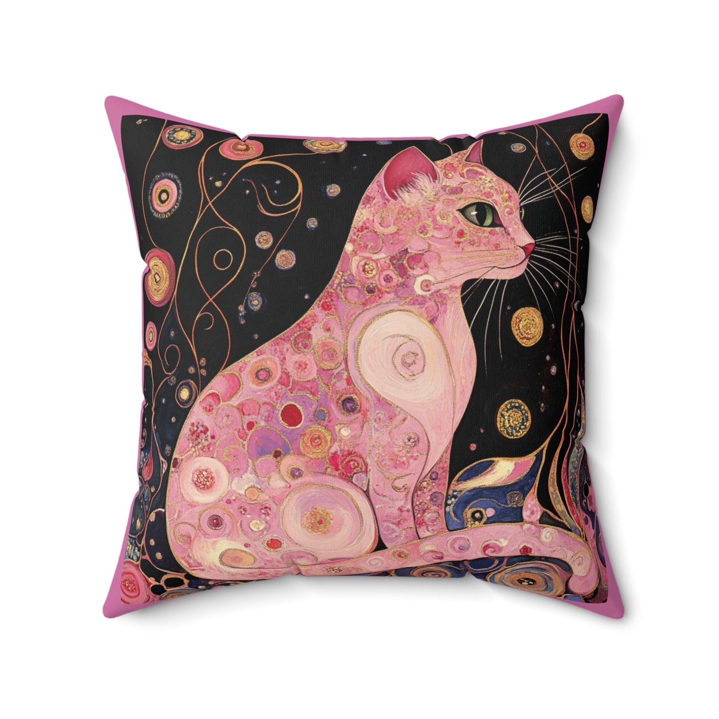 Crystal Cat Collection Rose Quartz Cat Faux Suede Pillow | Cozy Home Decor | Cat Lover Gift | Square Pillow