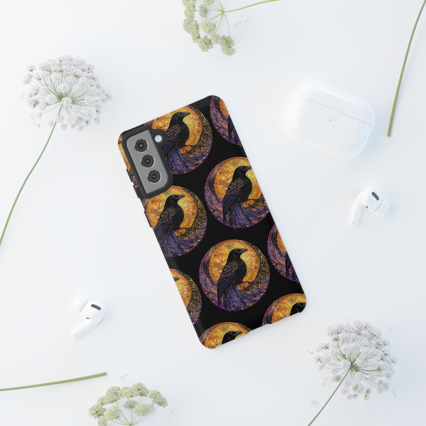 Raven Celestial Phone Case, Astrological Gift, Bird Lover Accessory, Tough Phone Cover, Gothic Aesthetic, Halloween Tech Decor