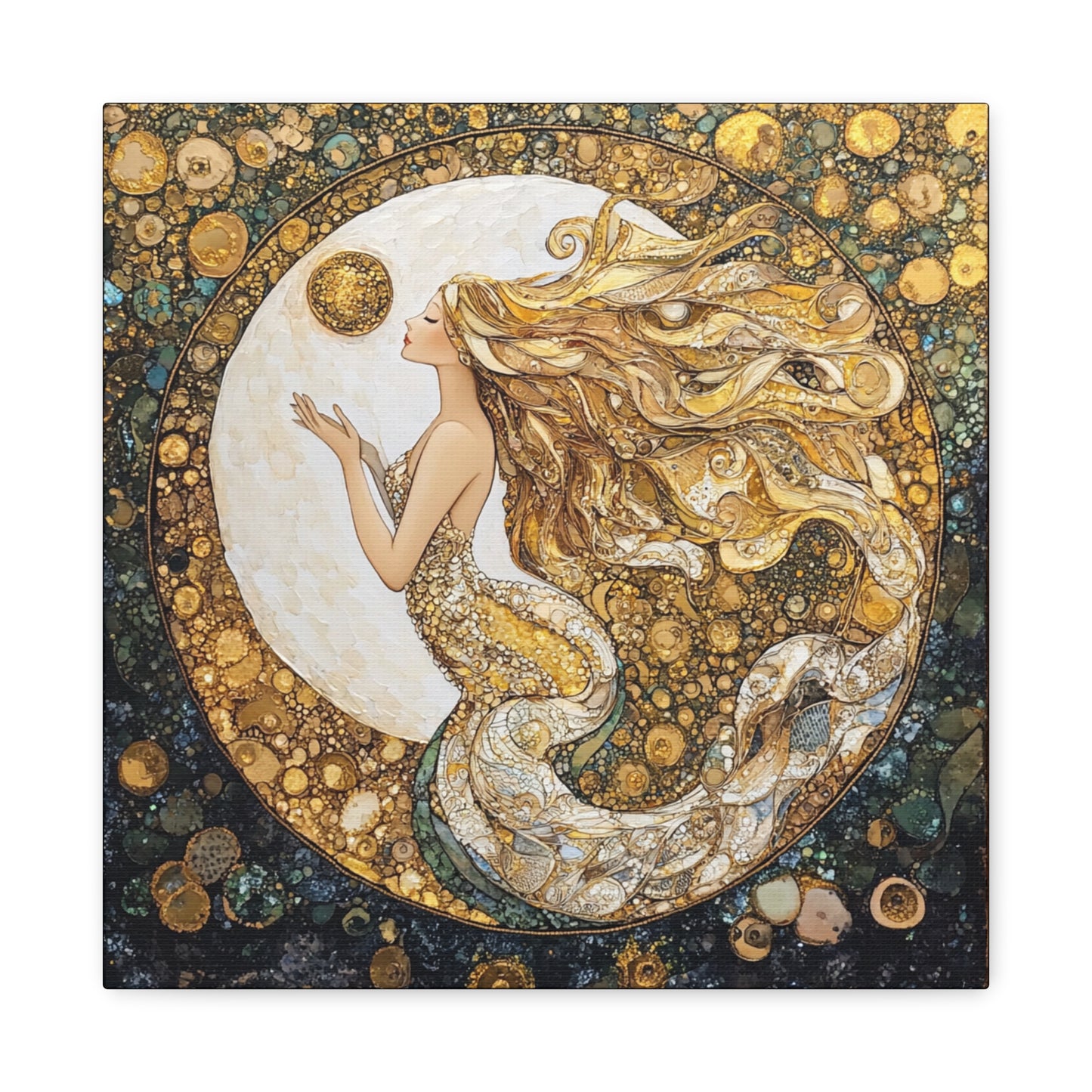 Mermaid Moon Art Canvas, Whimsical Home Decor, Magical Gift for Art Lovers, Celestial Wall Art, Fantasy Room Decoration