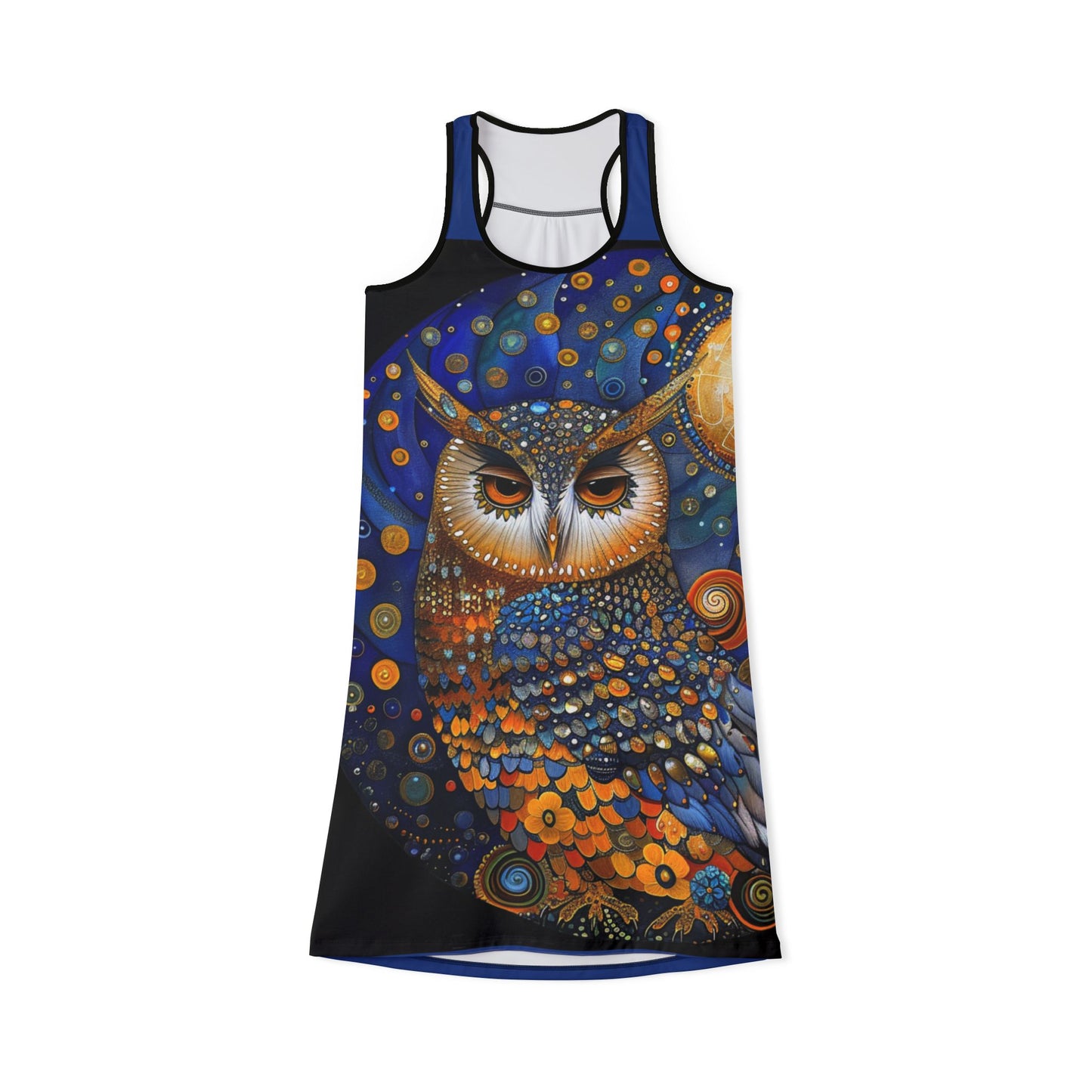 Bohemian Owl Racerback Dress, Unique Summer Dress, Festival Outfit, Spiritual Gifts for Her, Nature Lover Apparel